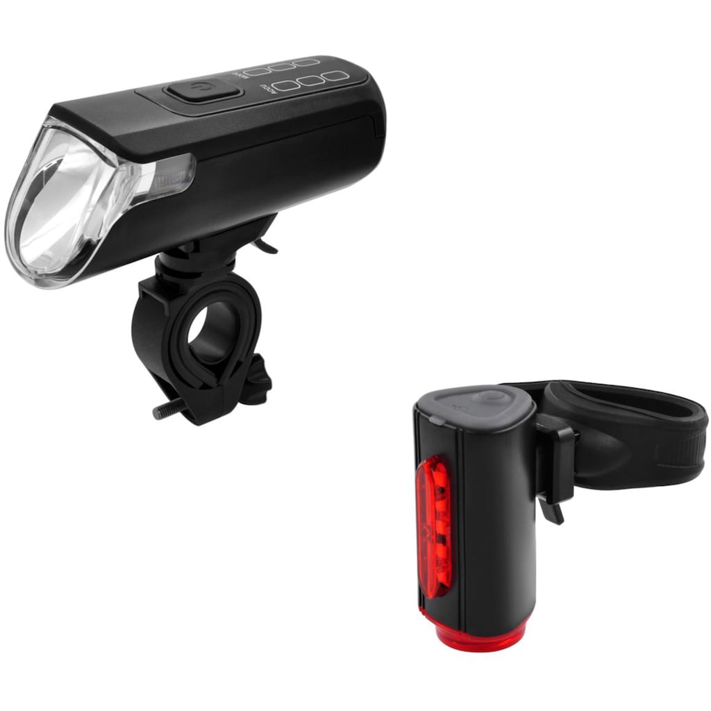 FISCHER Fahrrad Fahrradbeleuchtung »Akku-USB-LED Bel.-Set Bodenbel. 60 Lux«, (3, Front- und Rücklicht)