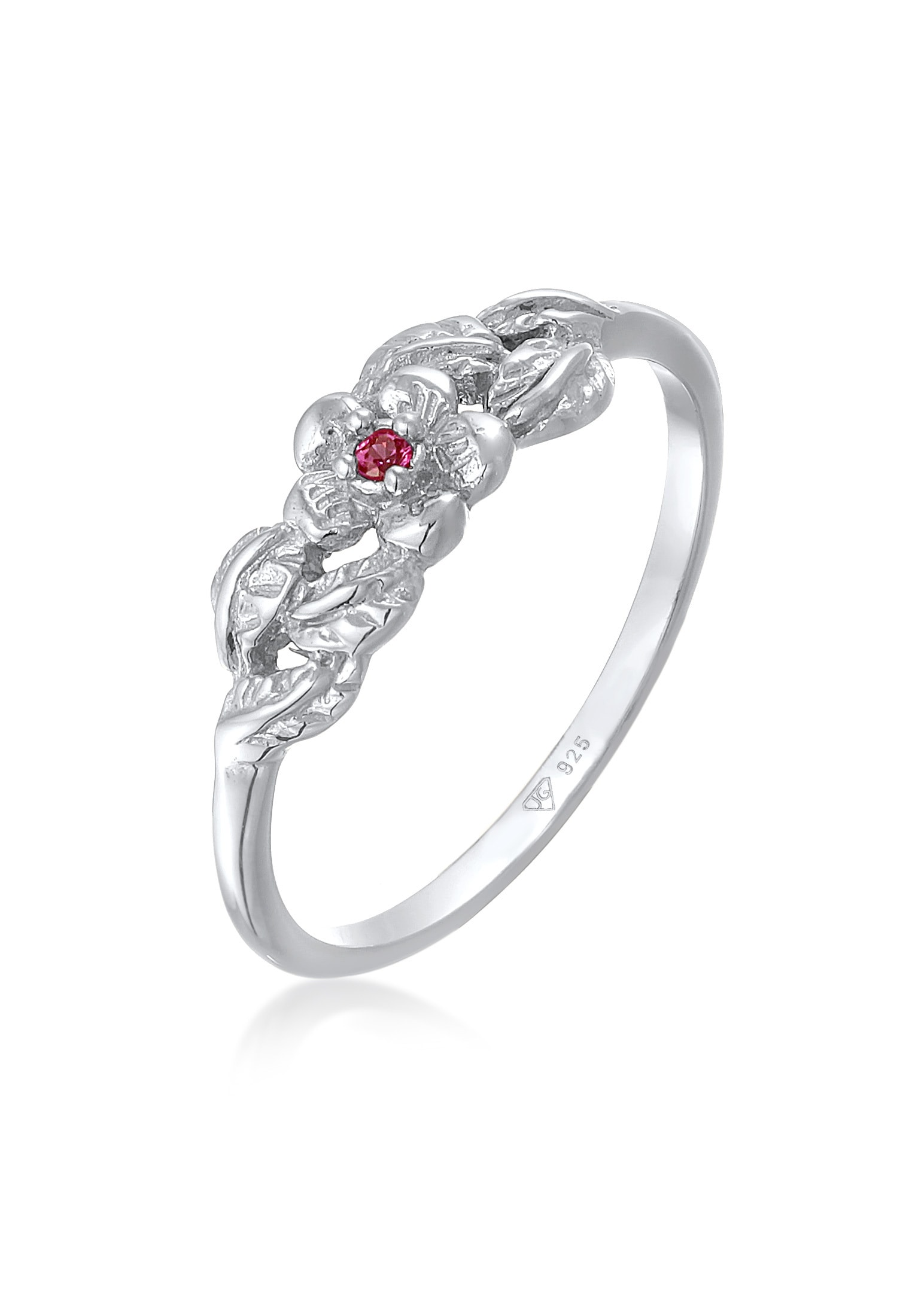 Elli Fingerring »Ring Blume Floral synth. Rubin 925 Silber vergoldet«