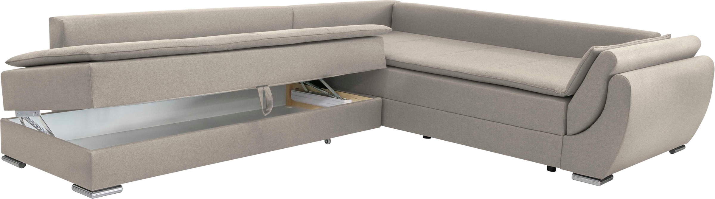 INOSIGN Ecksofa »Göteborg«, mit Boxspring-Bettfunktion und Bettkasten, Dauerschlaffunktion, Topper