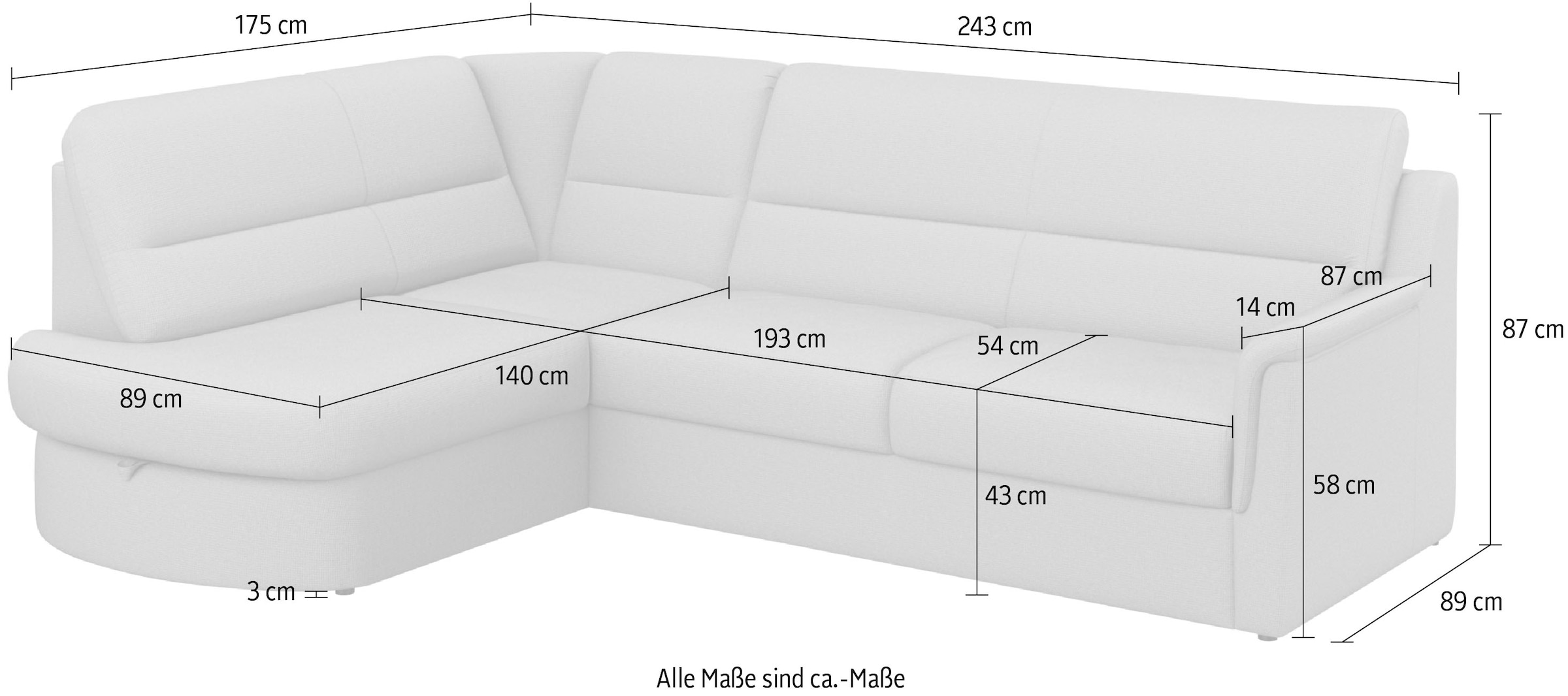 sit&more Ecksofa »Panini L-Form« wahlweise mit Bettfunktion und Bettkasten
