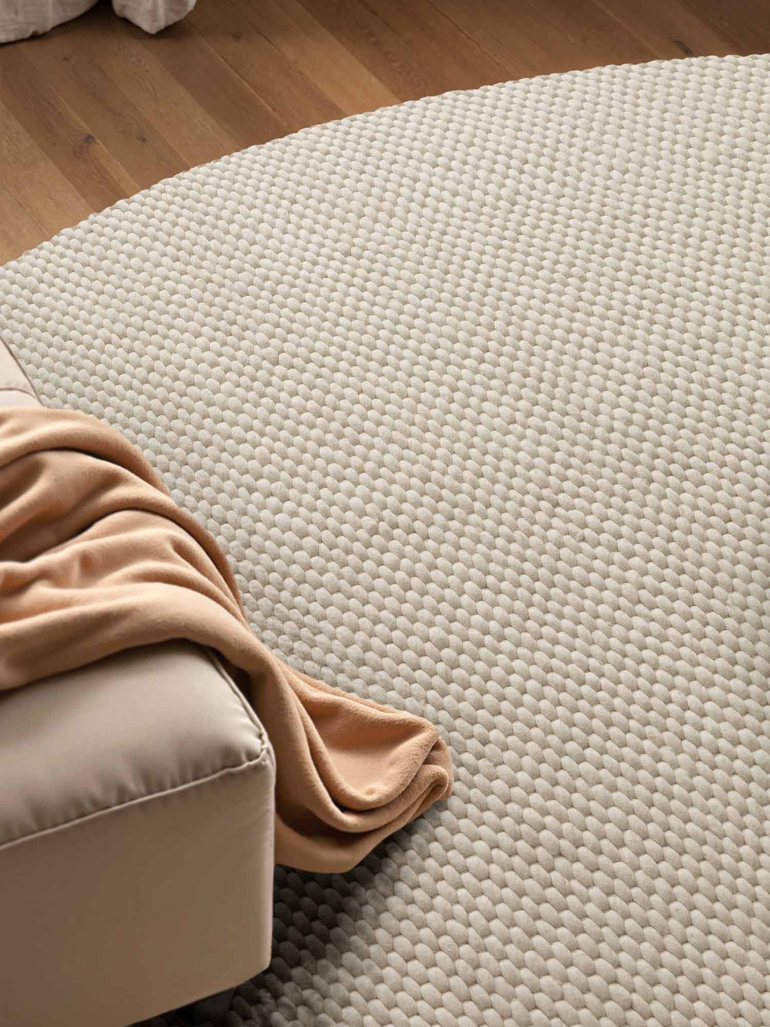 ELLE DECORATION Wollteppich »Beans« rund 10 mm Höhe Handweb Teppich Wolle, Rund, Perlenstruktur, Wohnzimmer, Schlafzimmer