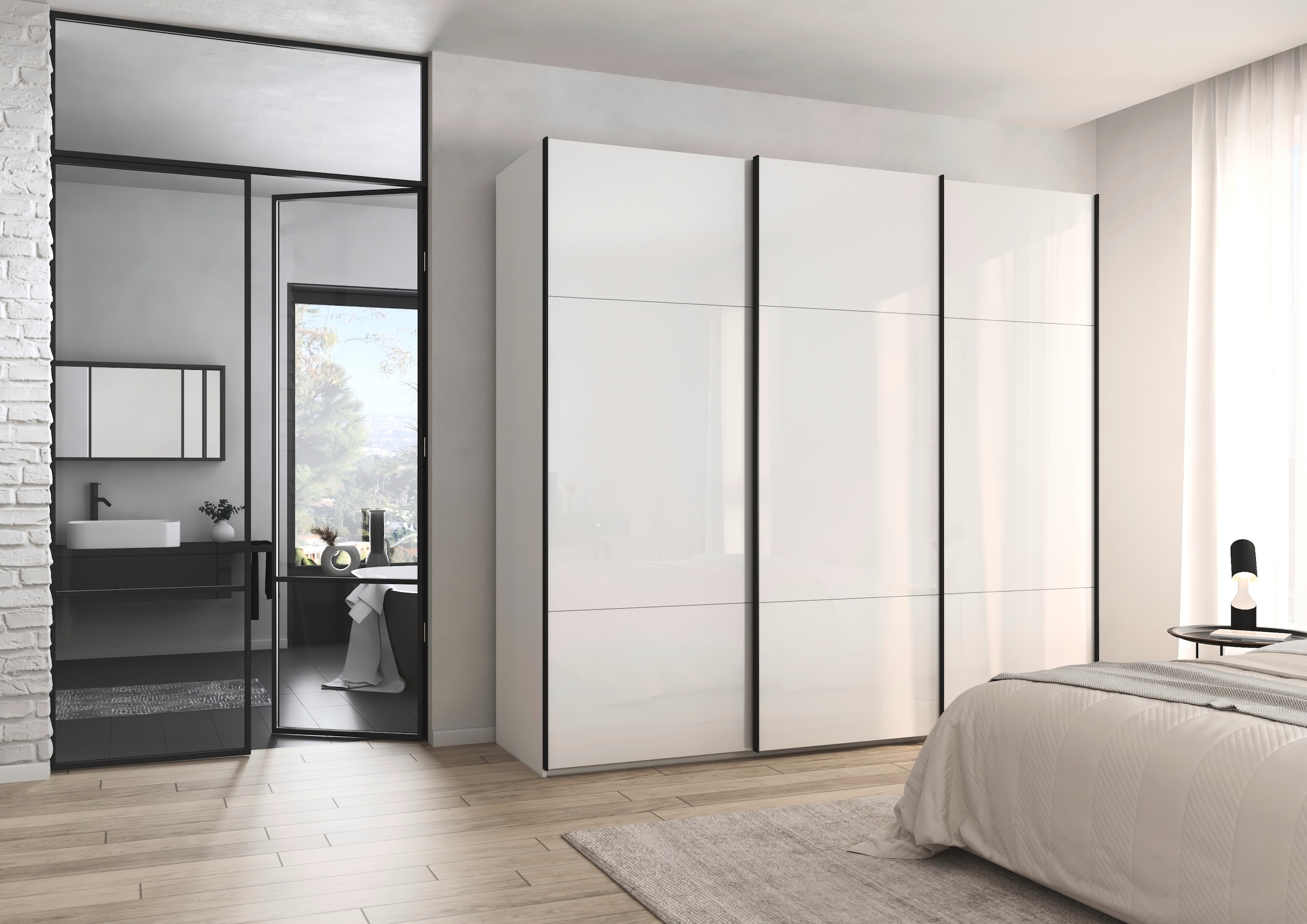 rauch Schwebetürenschrank »Kleiderschrank Schrank Garderobe Schlafzimmerschrank CONTIDO«, (in 3 verschiedenen Ausstattungen BASIC/CLASSIC/PREMIUM), aus hochwertigem Material in 6 Breiten 2 Griff-Farben MADE IN GERMANY