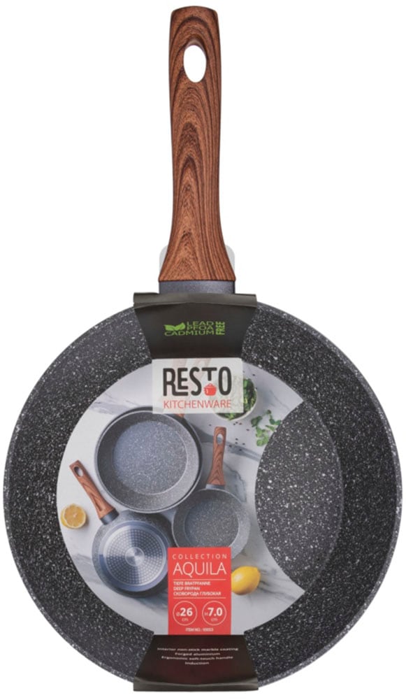 RESTO Kitchenware Bratpfanne »Aquila, tiefe Schmorpfanne langlebig und spülmaschinenfest«, Aluminium, (1 tlg.), mit ergonomischem weichem Griff in Holzoptik