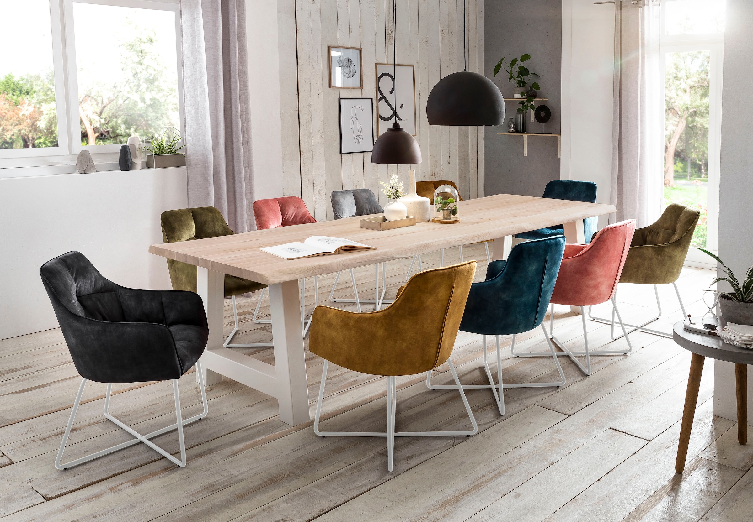 Home affaire Esstisch "Tristan" massive Balkeneiche geölt mit Baumkante, in natur oder white wash