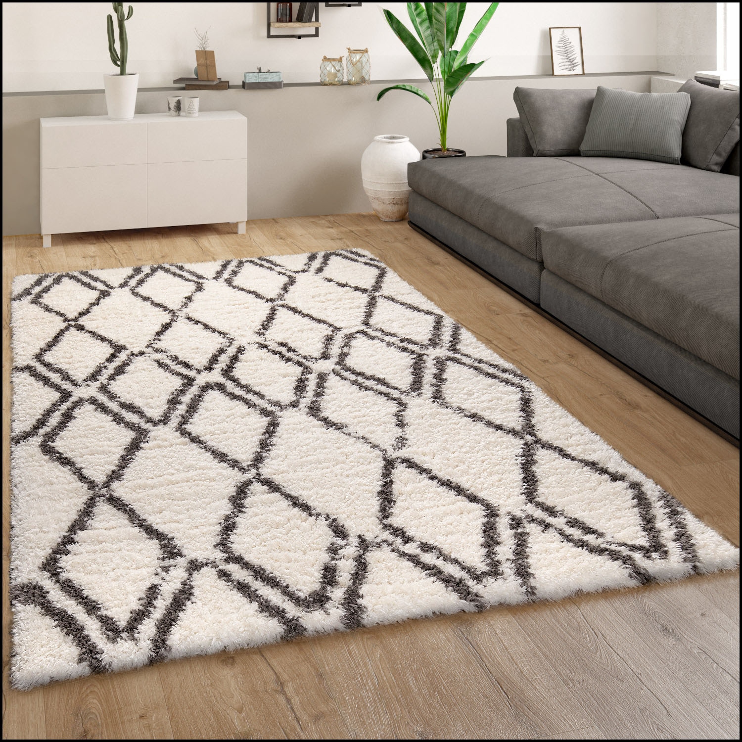 Paco Home Hochflor-Teppich »Maghreb rechteckig, und 77«, flauschig Design, weich modernes Rauten