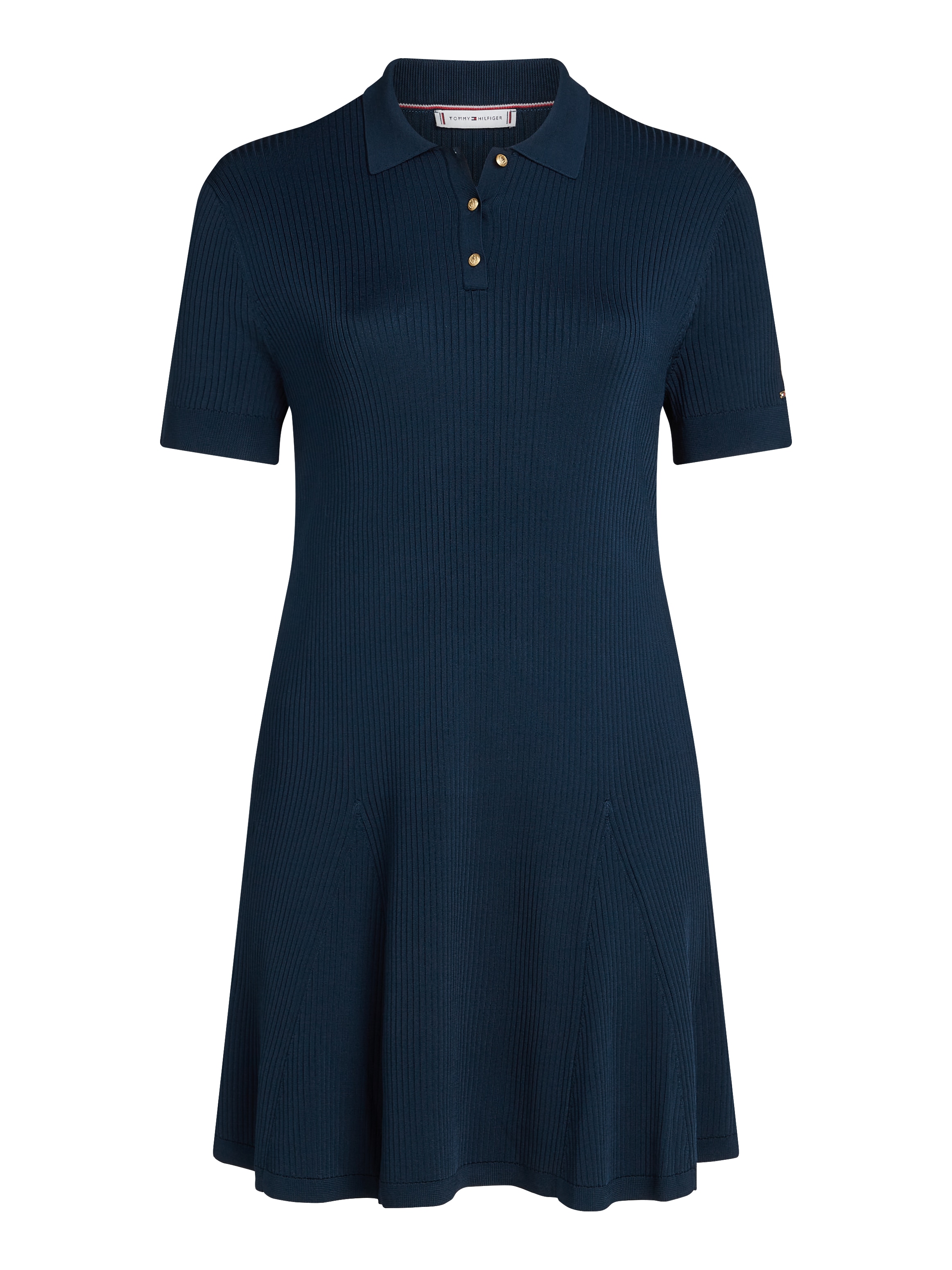 Tommy Hilfiger Curve Strickkleid »CRV RIB BTN F&F POLO SWT DRESS«, in Großen Größen, Polokragen, Logostickerei