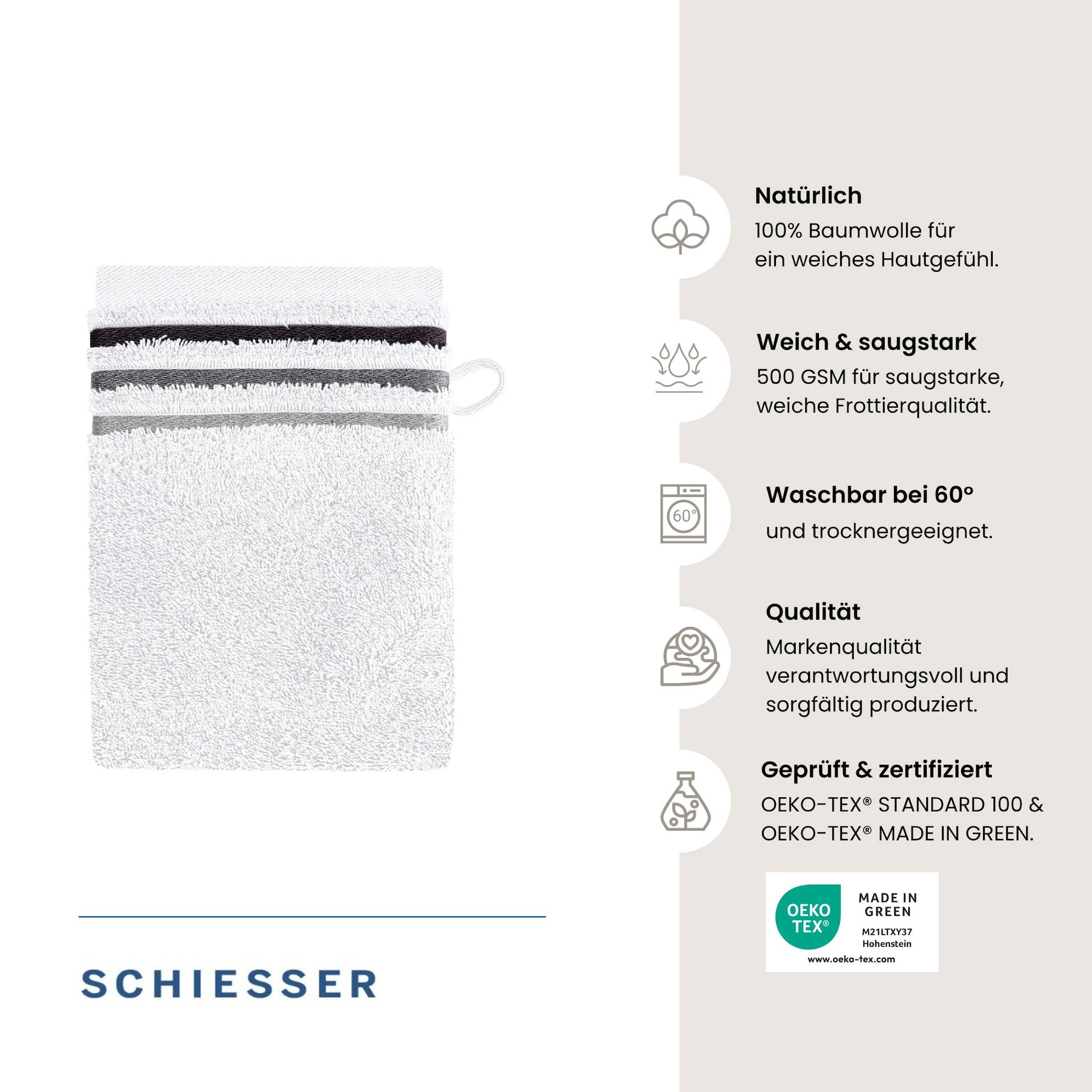 Schiesser Waschhandschuh »Skyline Color aus 100 % Baumwolle mit eleganter Streifenbordüre« OEKO-TEX® MADE IN GREEN
