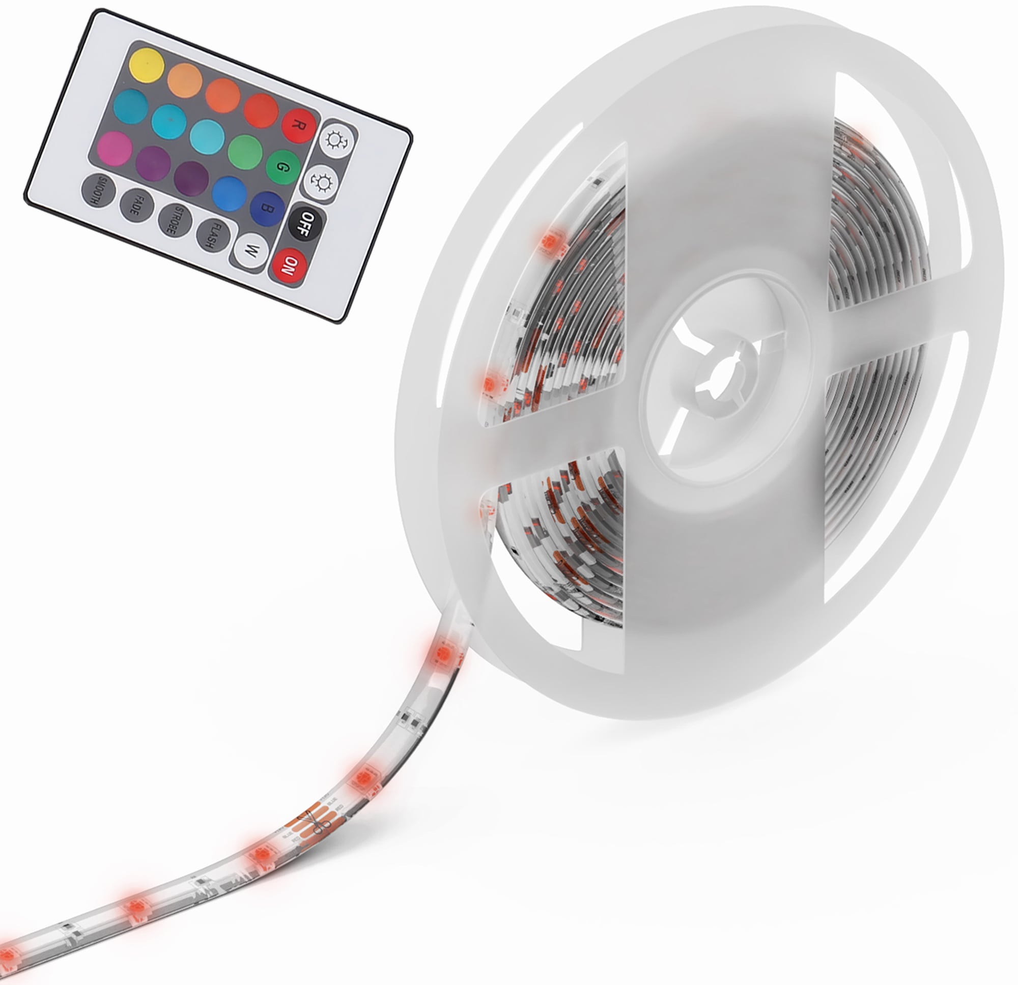B.K.Licht LED Stripe, RGB-LED Flexband 5 Meter, inkl. 150 x RGB-LED je 0,16 Watt, Gesamtwatt 24 Watt, inkl. IR Fernbedienung, Farbwechsler