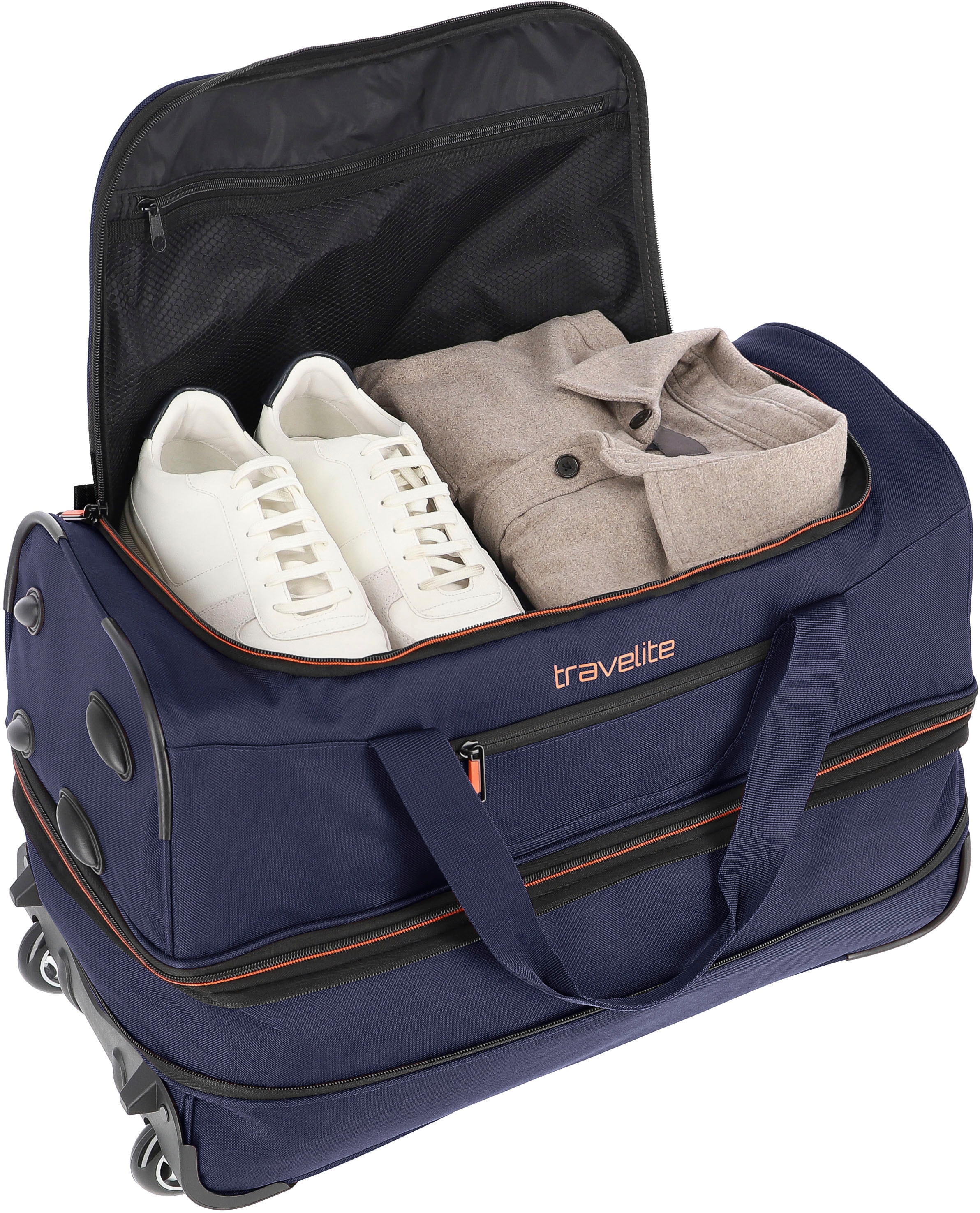 travelite Reisetasche »Basics, 55 cm, marine/orange«, mit UNIVERSAL | online kaufen Rollen