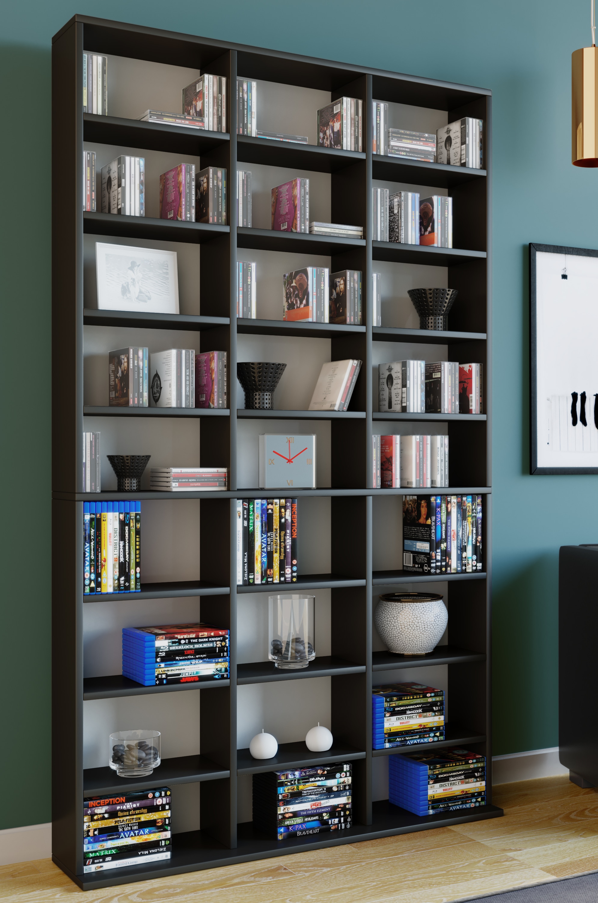VCM Standregal »VCM Holzregal stehend | platzsparender CD-Schrank für 1080 CDs oder 504 DVDs | Maße: H. 181 x B. 102 x T. 23 cm | Elegantes DVD Regal stehend | Blu-Ray Regal | CD Regal Megosa XL«