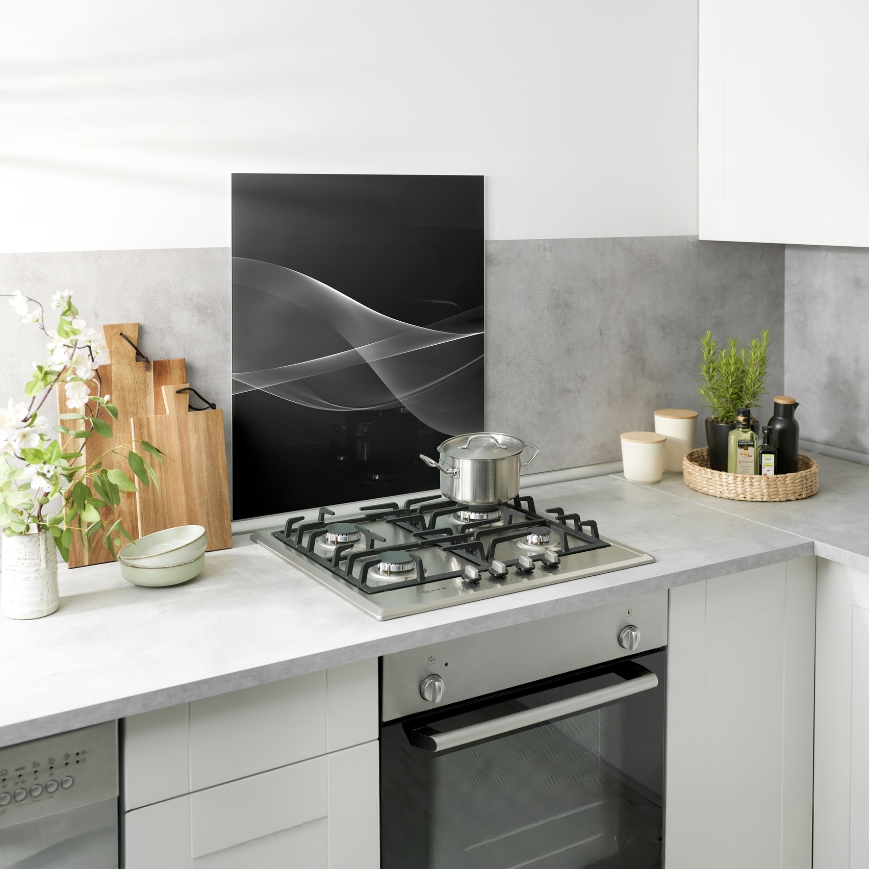 WENKO Küchenrückwand »Modell Rauch« Küchenrückwand für Herd oder Spüle, gehärtetes Glas, hitzebeständig