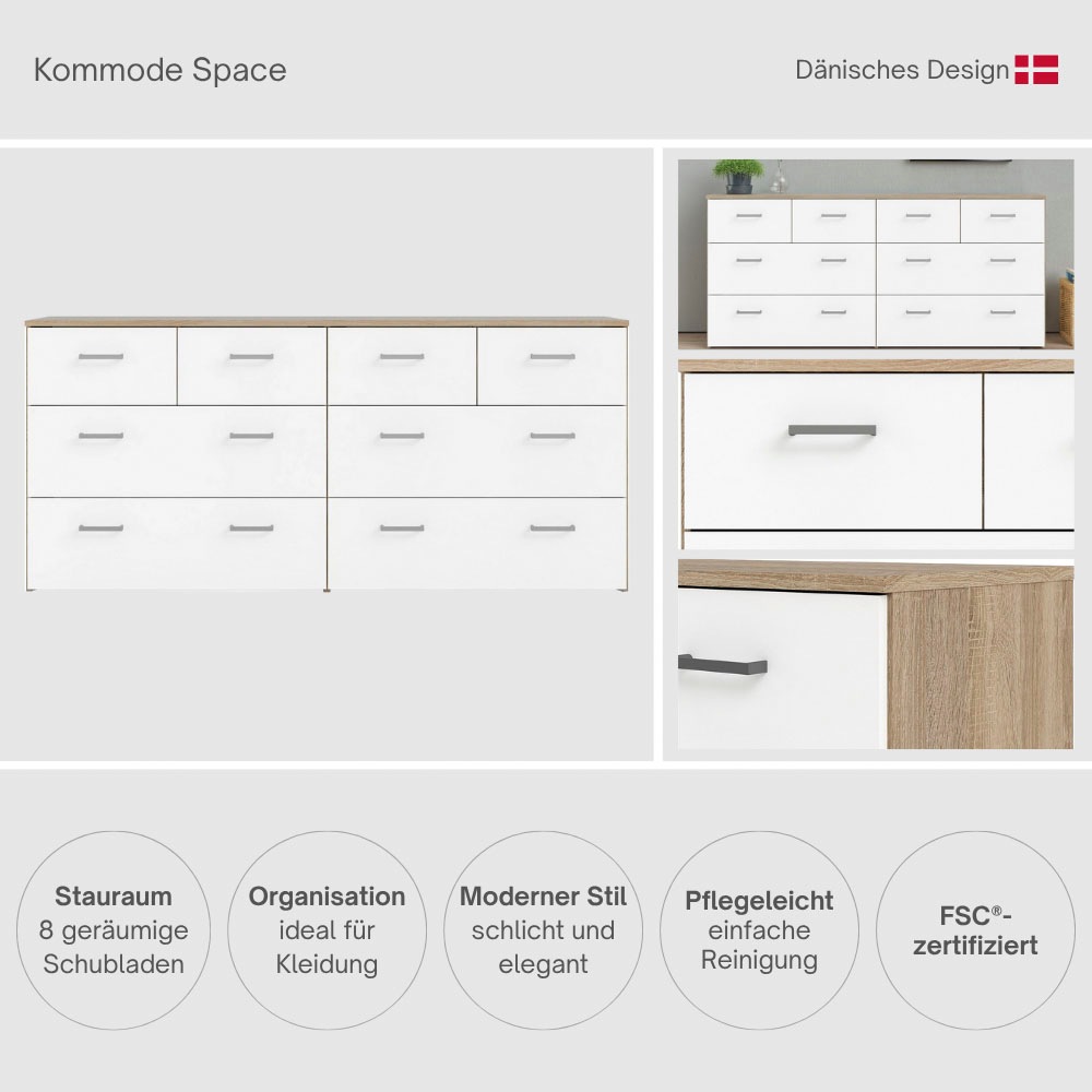 INOSIGN Kommode »Space Aufbewahrung, Schubladenschrank, Stauraum« 8 Schubladen, viel Stauruam, Breite 147 cm, Höhe 66,7 cm