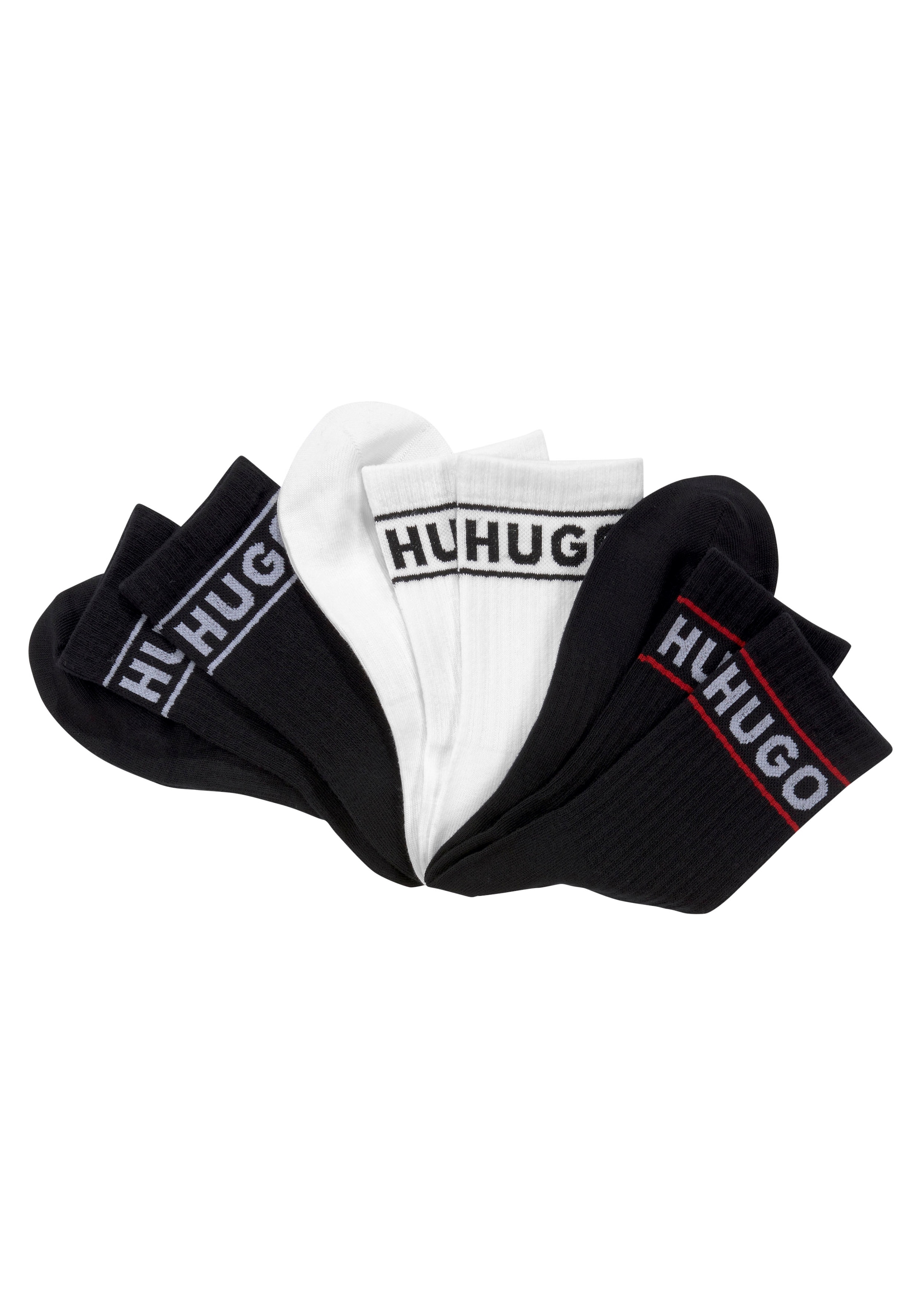 HUGO Underwear Freizeitsocken »3P QSRIB SPORTY CC W«, (Packung, 3 Paar, 3er), mit kontrastfarbenem Logodetail