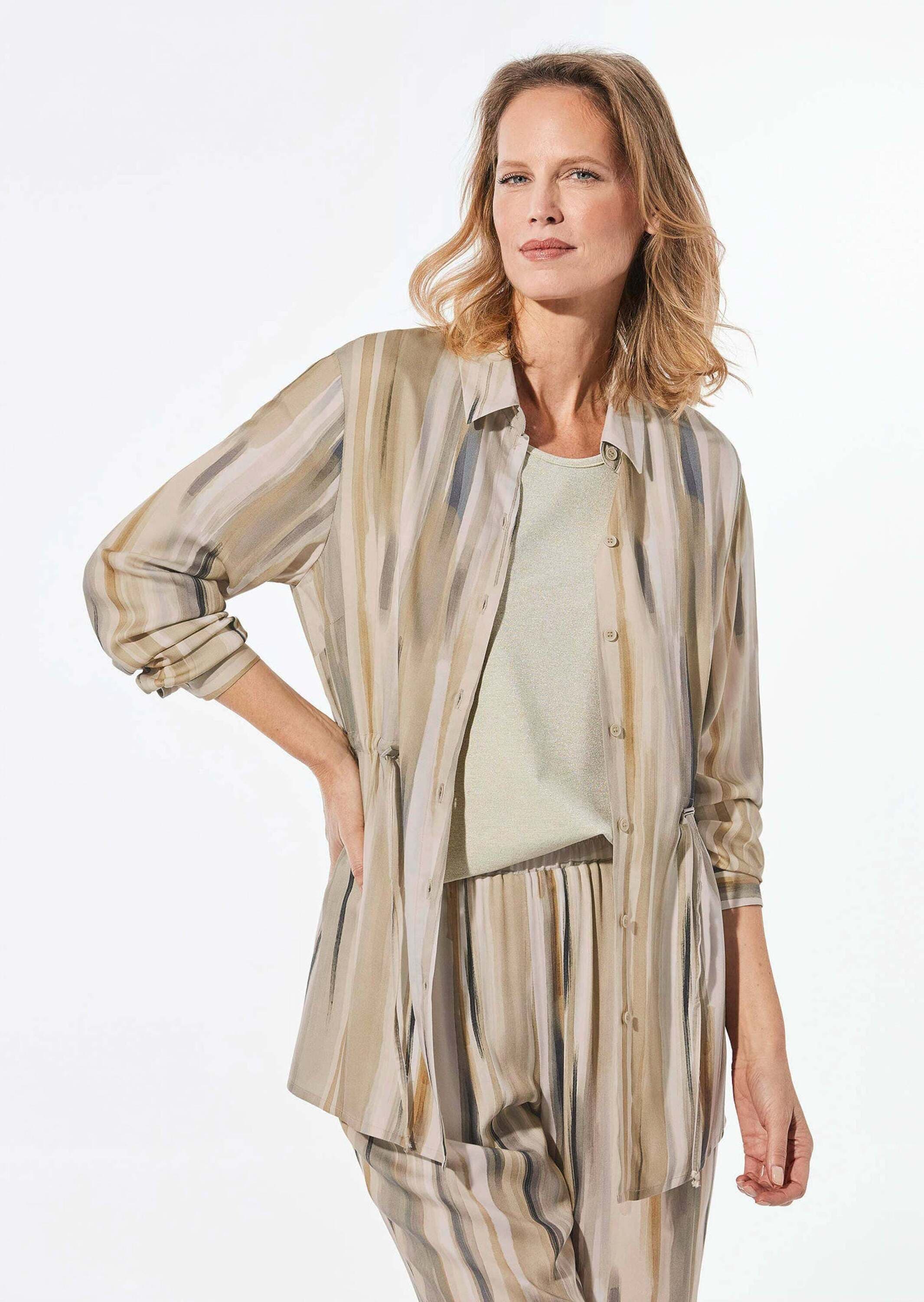 GOLDNER Hemdbluse »Kurzgröße Longbluse mit Bindegürtel«