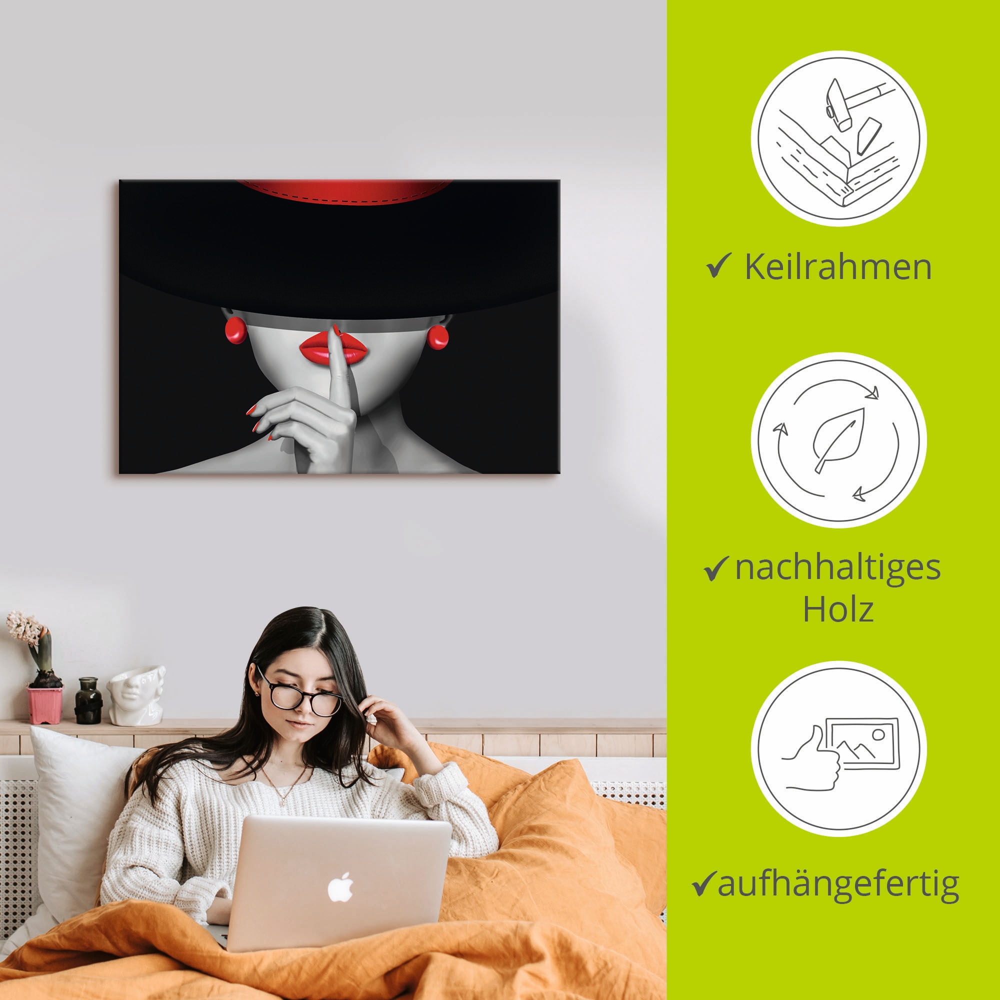 Artland Wandbild »Sei still« Frau 1 Stk. tlg. als Alubild, Outdoorbild, Leinwandbild, Poster, Wandaufkleber