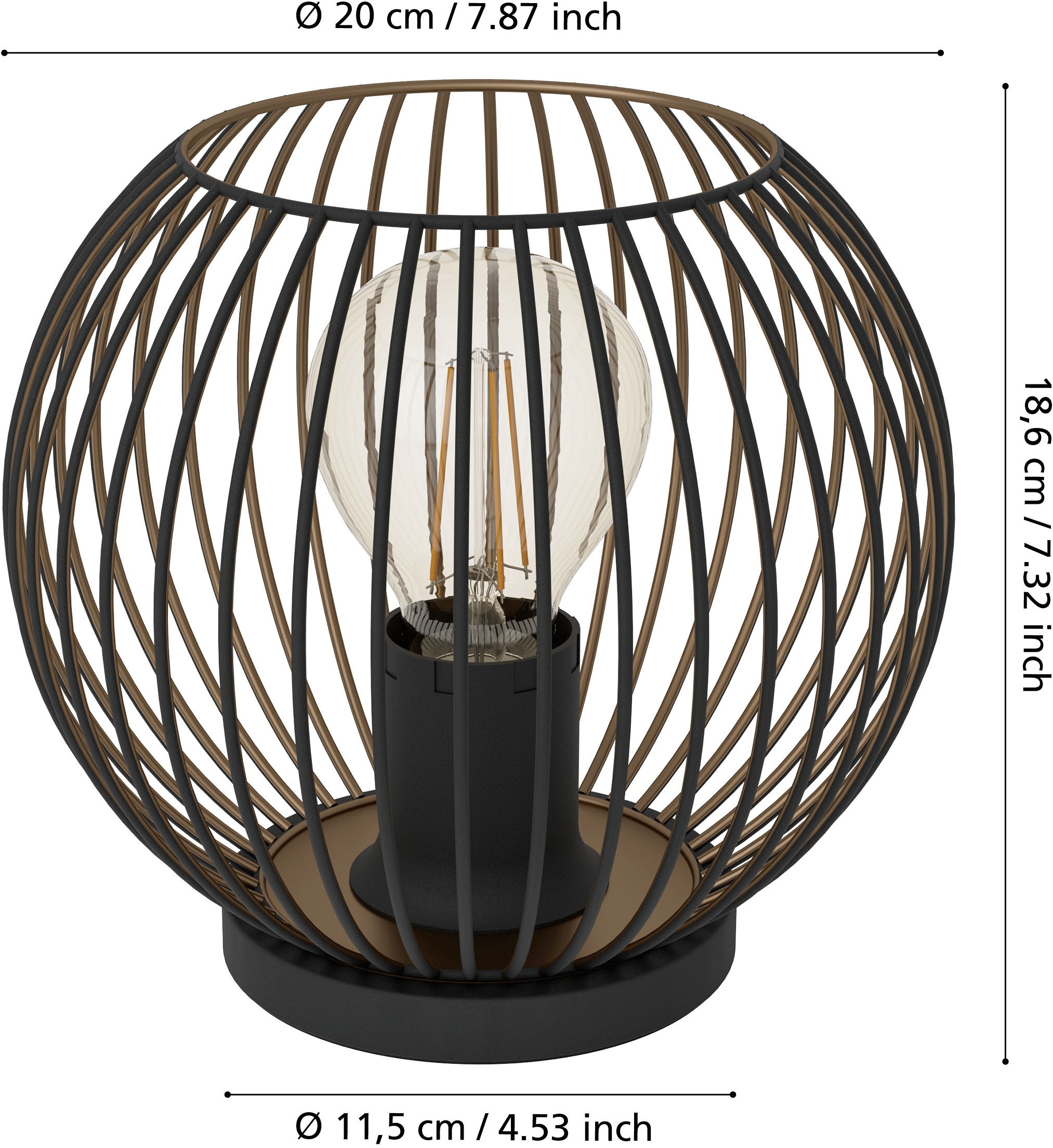 EGLO Tischleuchte »ALMANZORA Tischlampe - Stahl - E27 - 1X60W - IP20« E27 1 Stk. Nachttischlampe, Schreibtischleuchte, Leselampe, H18,5 x Ø20 cm