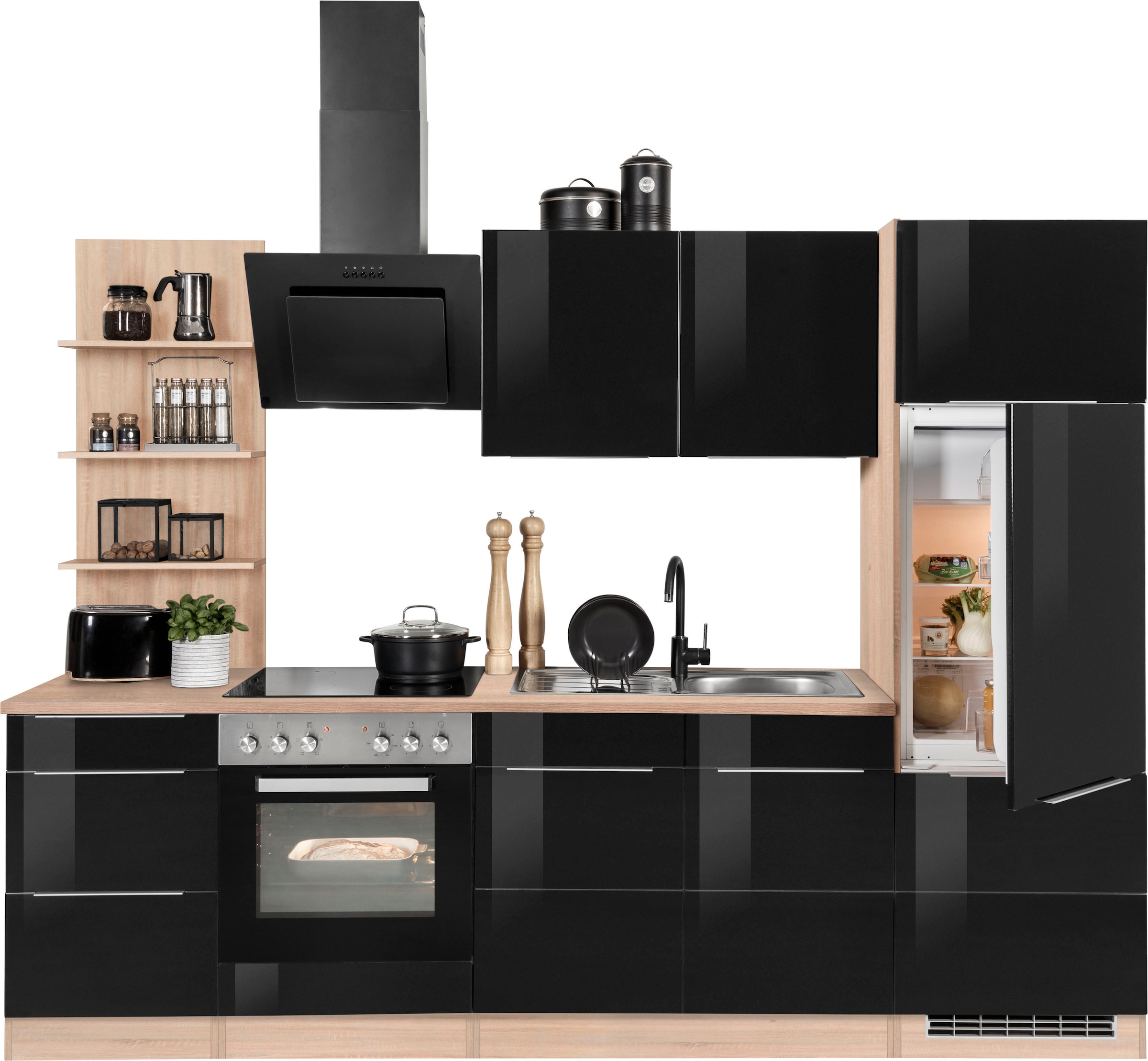 KOCHSTATION Küchenzeile "KS-Brindisi" Breite 270 cm, wahlweise mit E-Geräten, mit MDF-Fronten und Regal