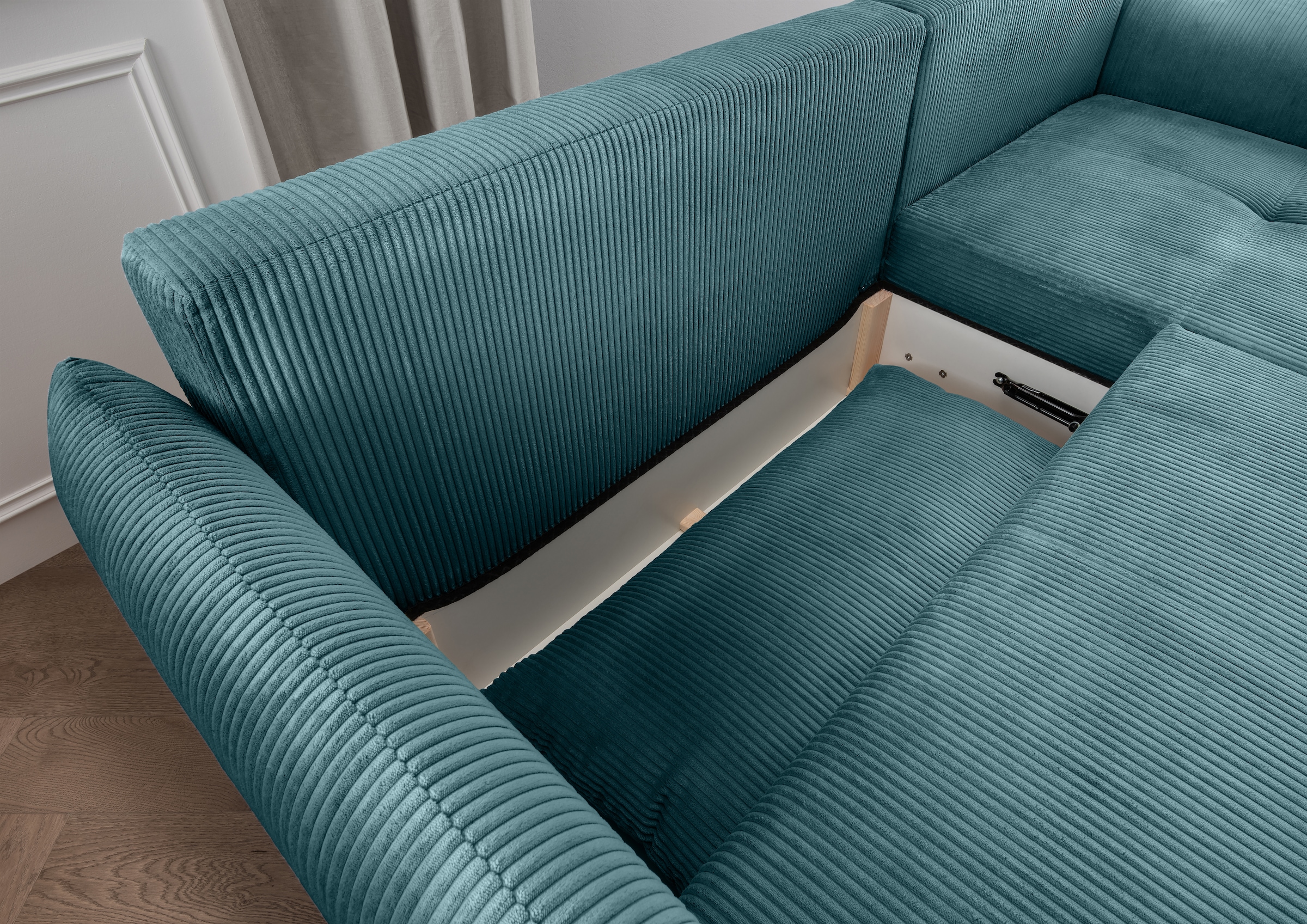 Home affaire Ecksofa »Mara, L-Form, aktueller Cord Bezug und tolle Farben, schmale Armlehnen« whlw. mit Bettfunktion,Recamiere links/rechts montierbar, Breite 238cm