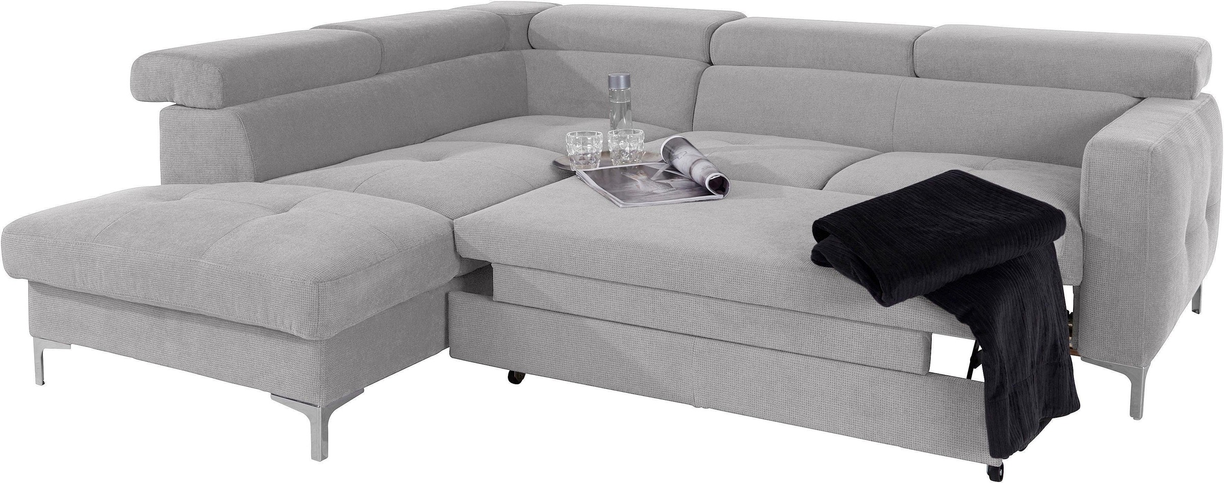 COTTA Polstergarnitur »Sammy L-Form«, (Set), Set bestehend aus: Ecksofa mit Kopfteilverstellung & Hocker