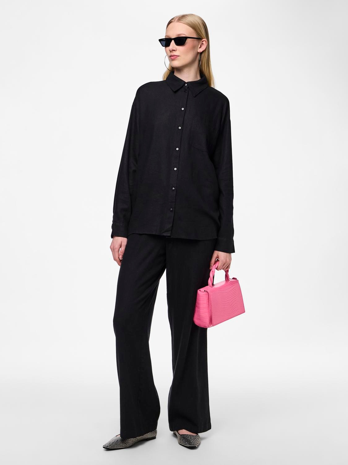 pieces Hemdbluse »PCPIA LS LOOSE SHIRT WVN NOOS«, mit Leinen