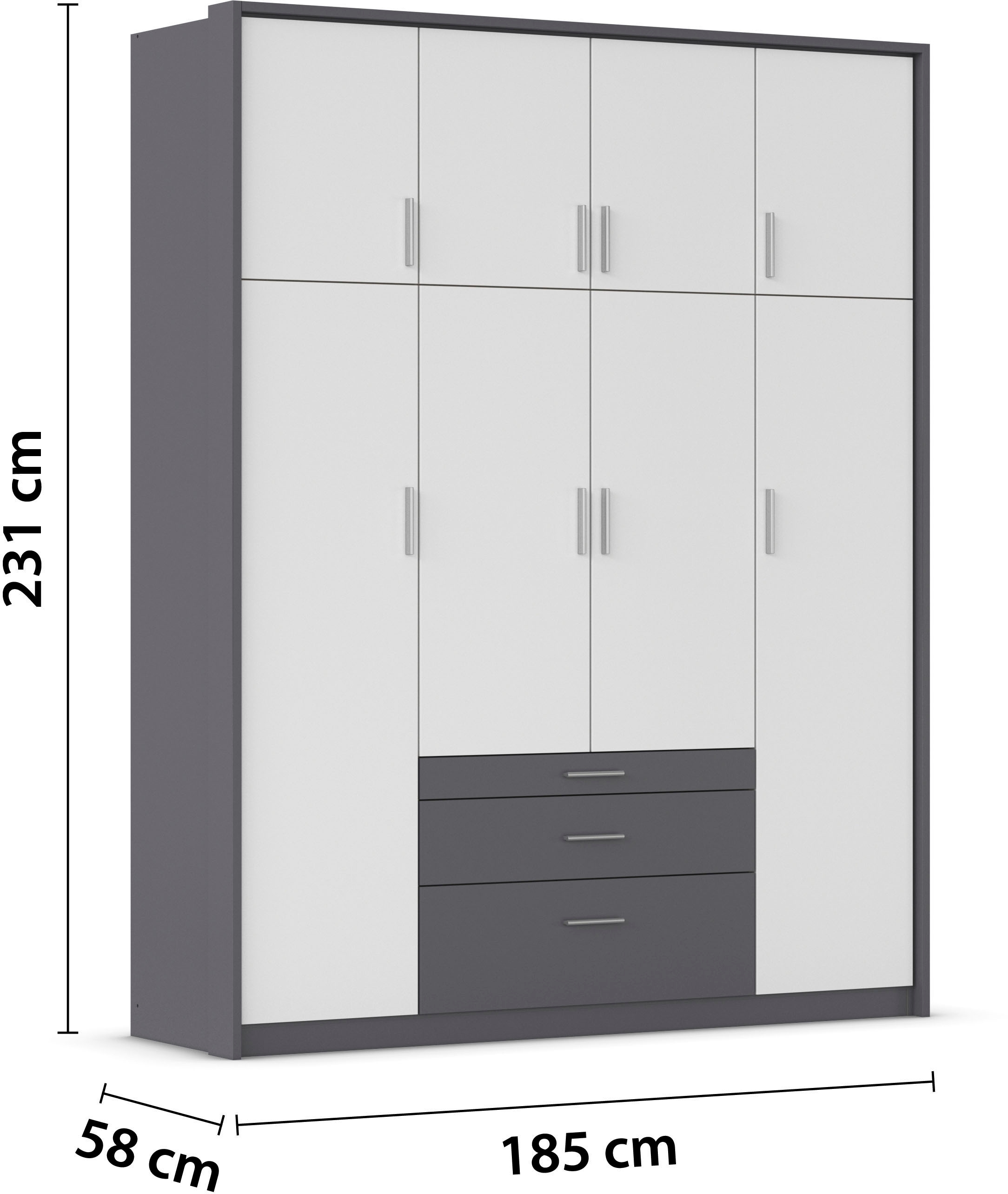 rauch Kleiderschrank »Schrank Drehtürenschrank Garderobe Ankleide Schlafzimmer HILDESHEIM« Breiten: 185/275 cm, Höhe 231 cm,  oberste Schublade mit praktischer Facheinteilung MADE IN GERMANY
