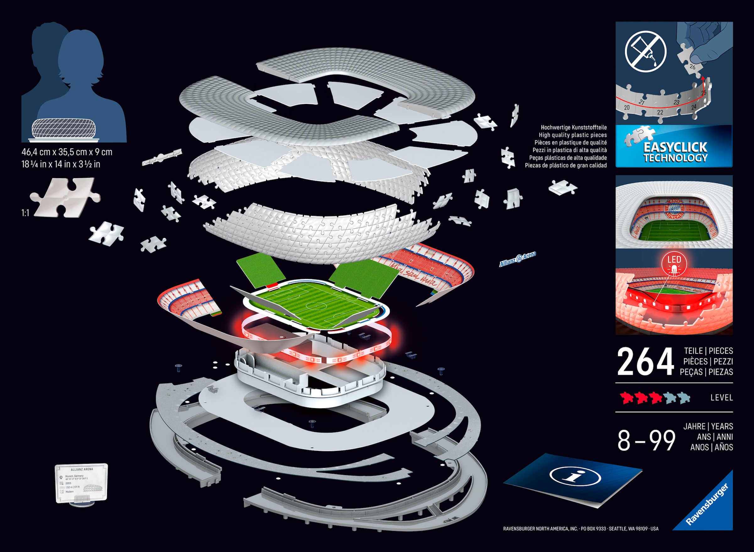 Ravensburger 3D-Puzzle »3D Puzzle Iconics: Allianz Arena - mit Licht«, mit LED Licht; Made in Europe