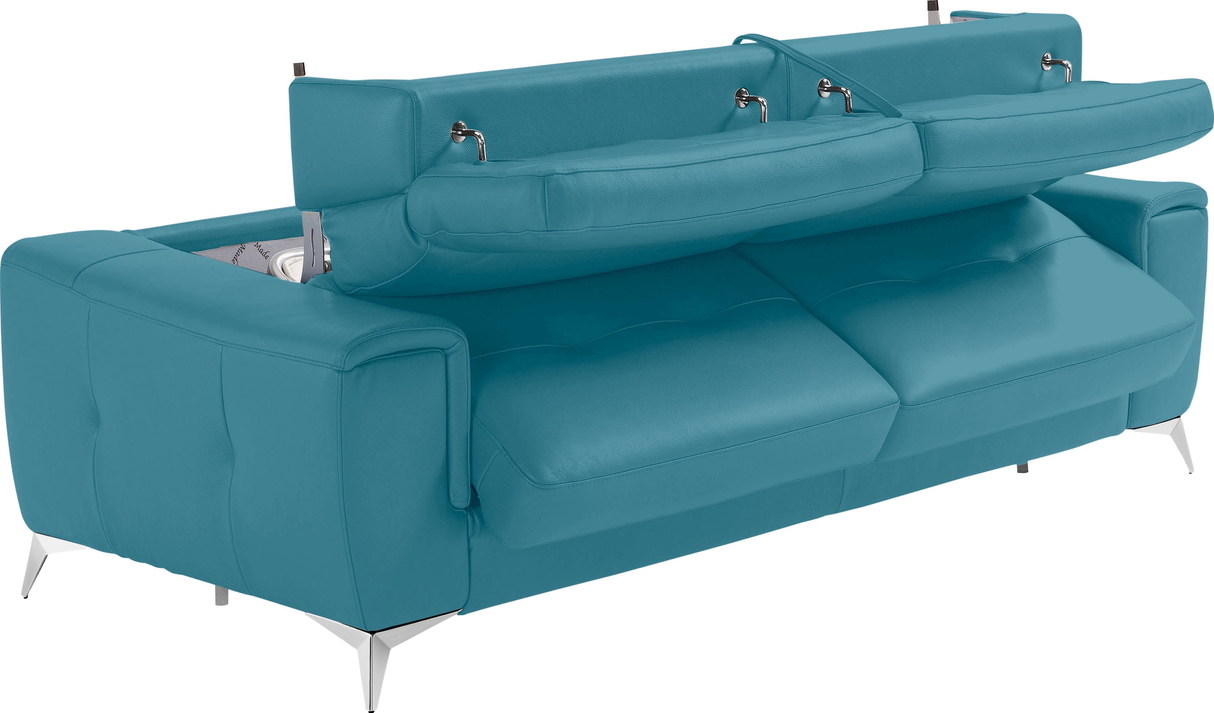 Egoitaliano Schlafsofa »Francine Designsofa, Loungesofa mit Dauerschlaffunktion, Breite 233 cm«, mit Bettfunktion, Leder BULL, türkis, Fußfarbe chrom