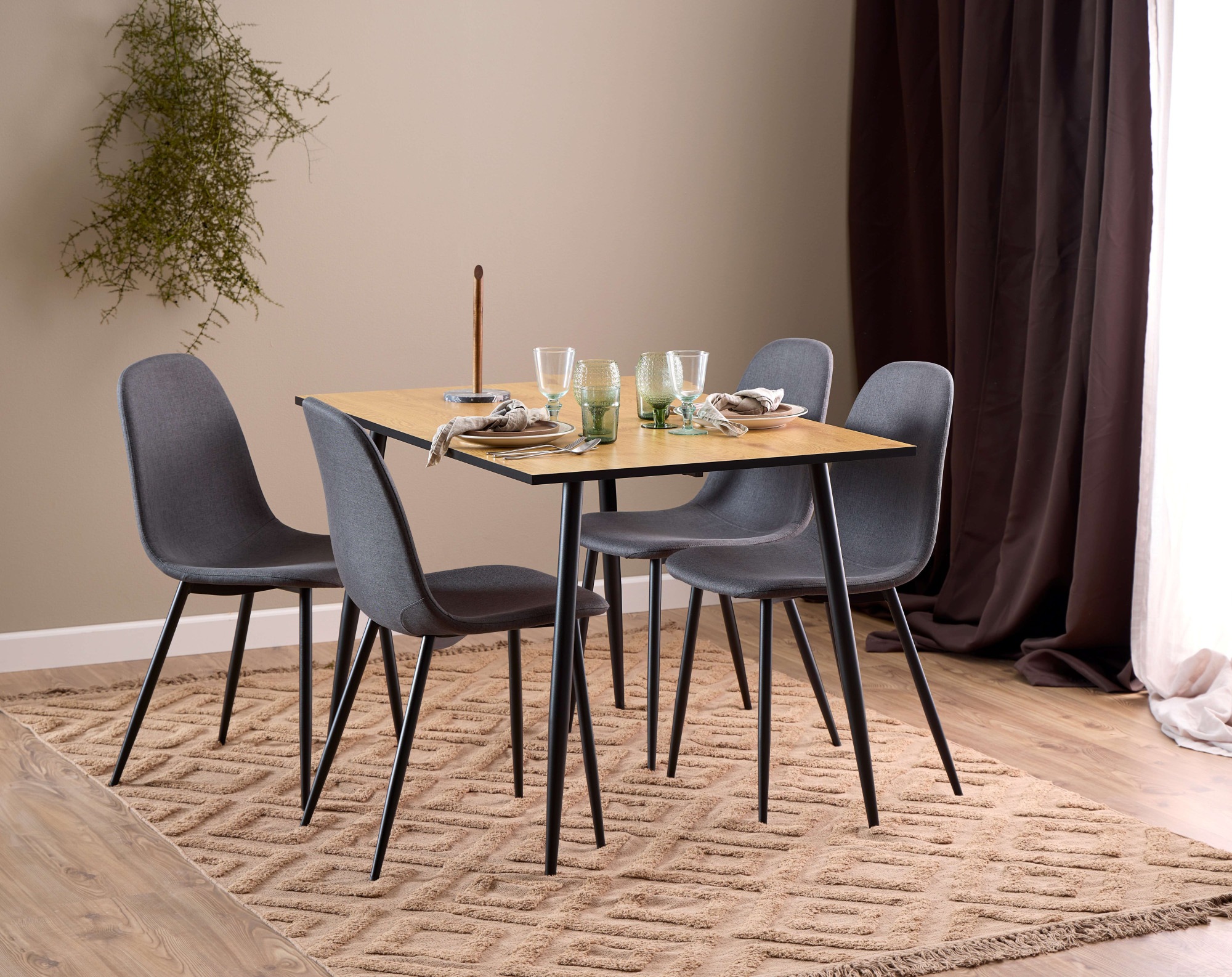 ACTONA GROUP Esszimmer-Set »Esspruppe, Speisetisch mit Wohnzimmerstühlen«, (Komplett-Set, 5 St., 1x Tisch + 4x Stuhle), Rechteckig Esstisch+4x Stühle,Wildeiche Melamin,dunkelgrau,120x80x75cm