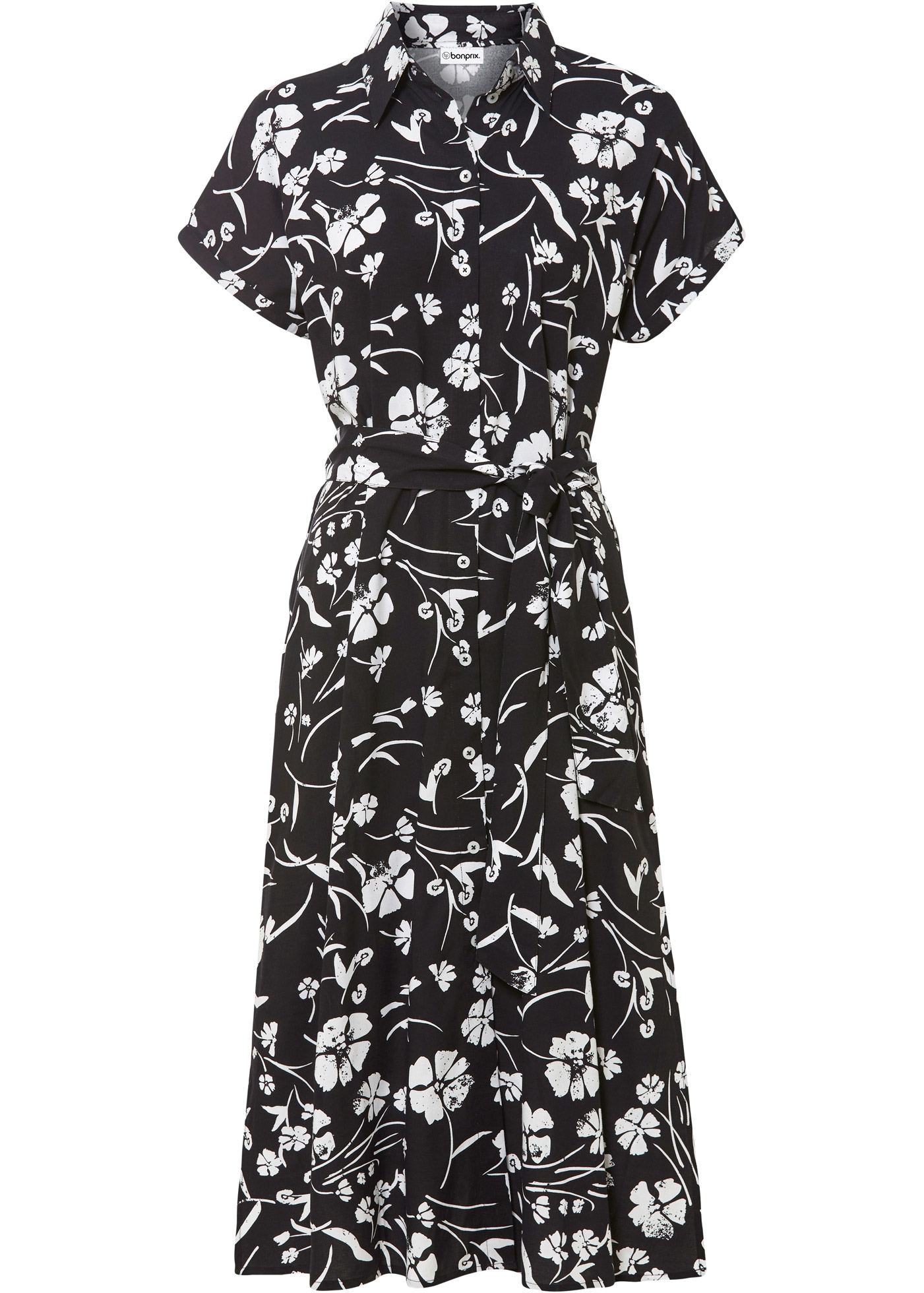 bonprix Blusenkleid feminin geschnitten, mit Hemdblusenkragen, Kurzarm, mit Bindeband