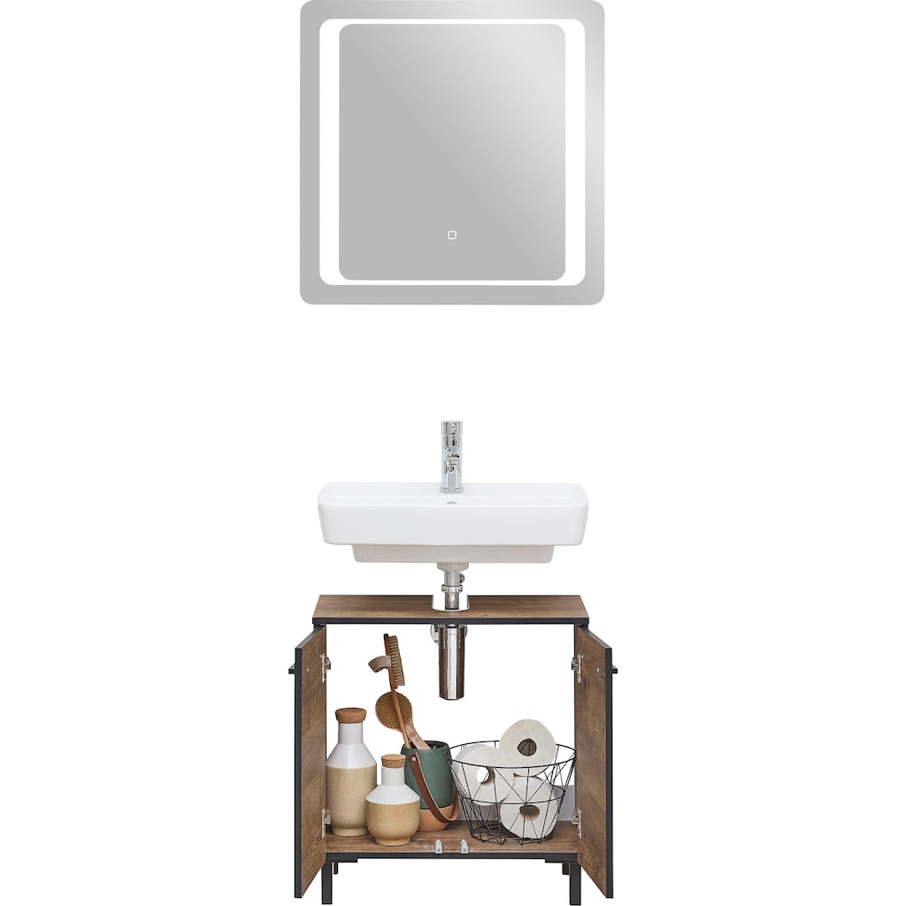 Saphir Badmöbel-Set »Quickset 374 Waschbeckenunterschrank mit LED-Spiegel«, (4 St.)