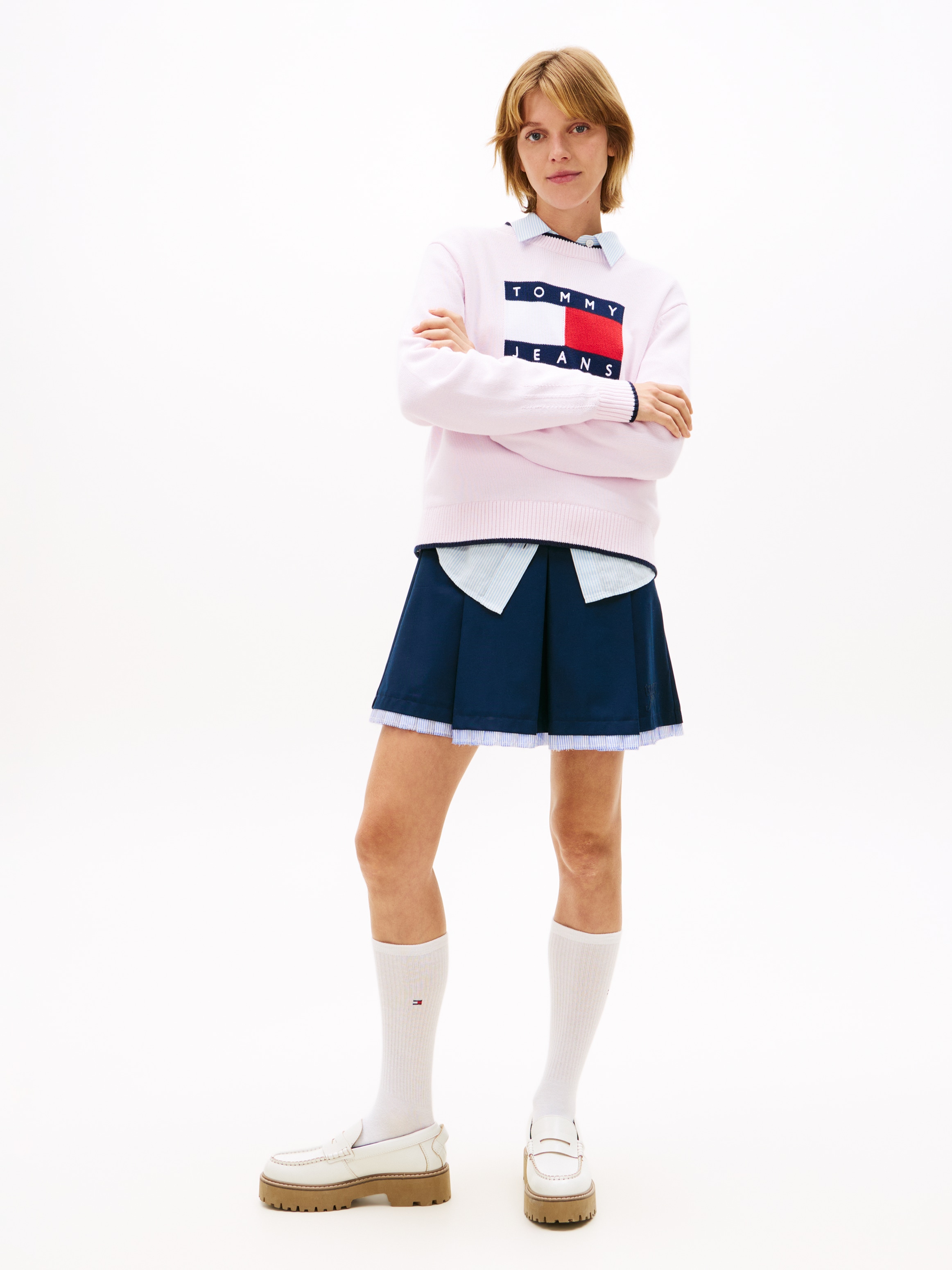 Tommy Jeans Strickpullover »TJW TIPPING FLAG SWEATER EXT« mit Logo-Intarsie, Relaxed Fit