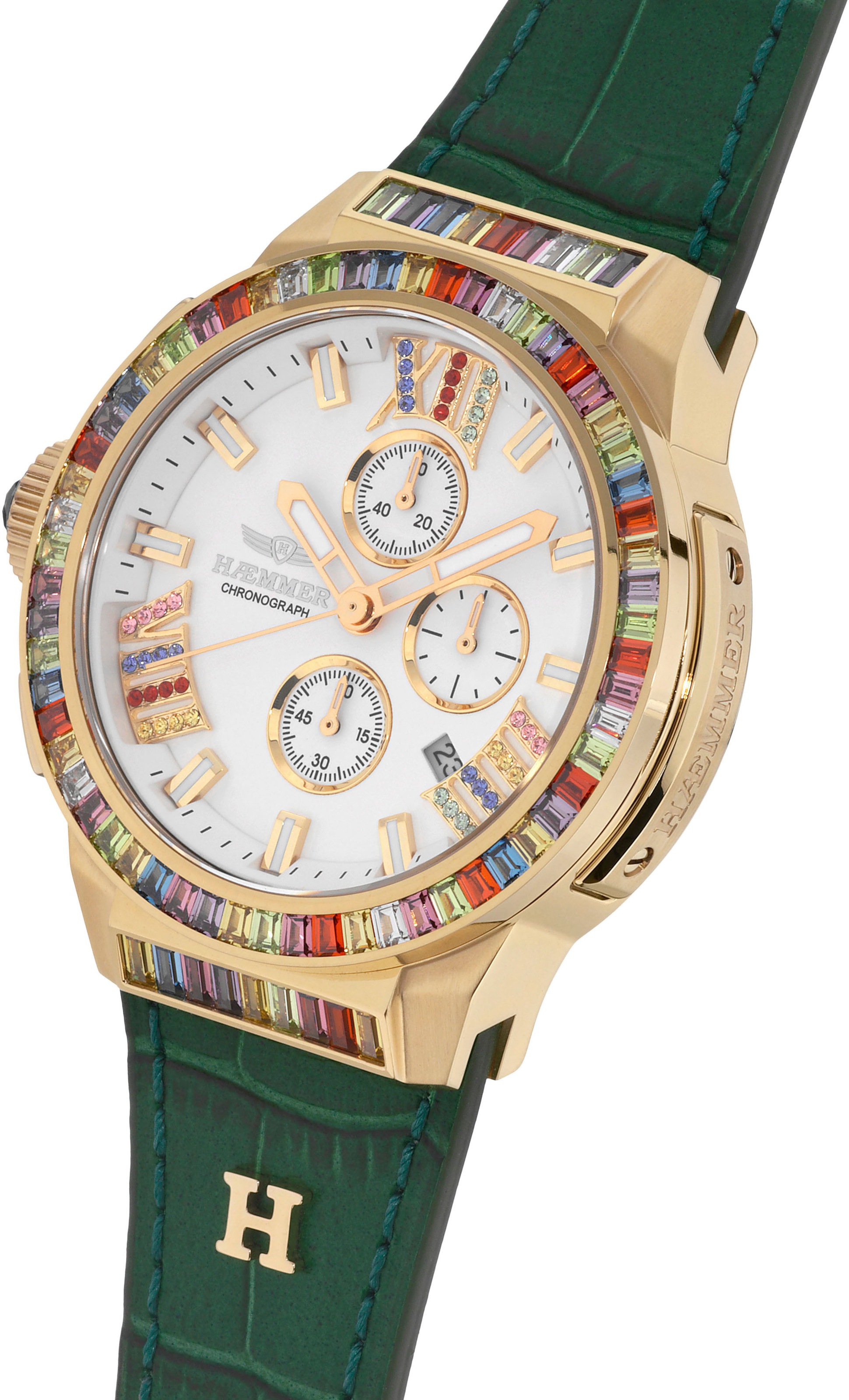 HAEMMER GERMANY Chronograph »GLORIOUS«, Quarzuhr, Damenuhr, Datum, Stoppfunktion, Saphirglas, Lederarmband