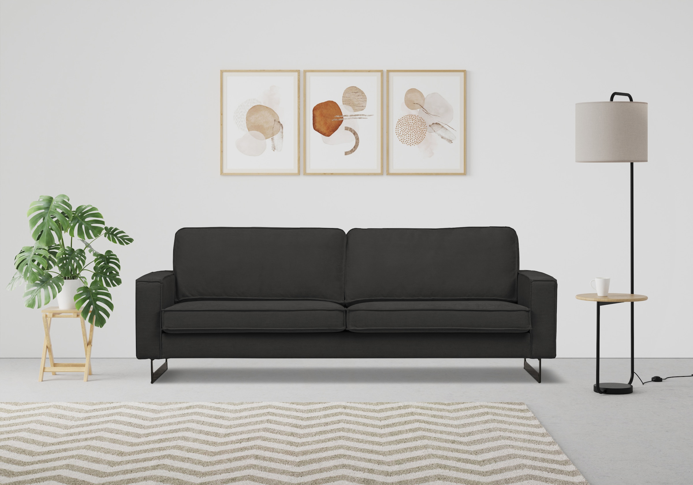 Home affaire 2-Sitzer »Pinto, 166 cm, Cord, Chenille, Lederoptik« mit Keder, schwarze Metallfüße, Wellenunterfederung