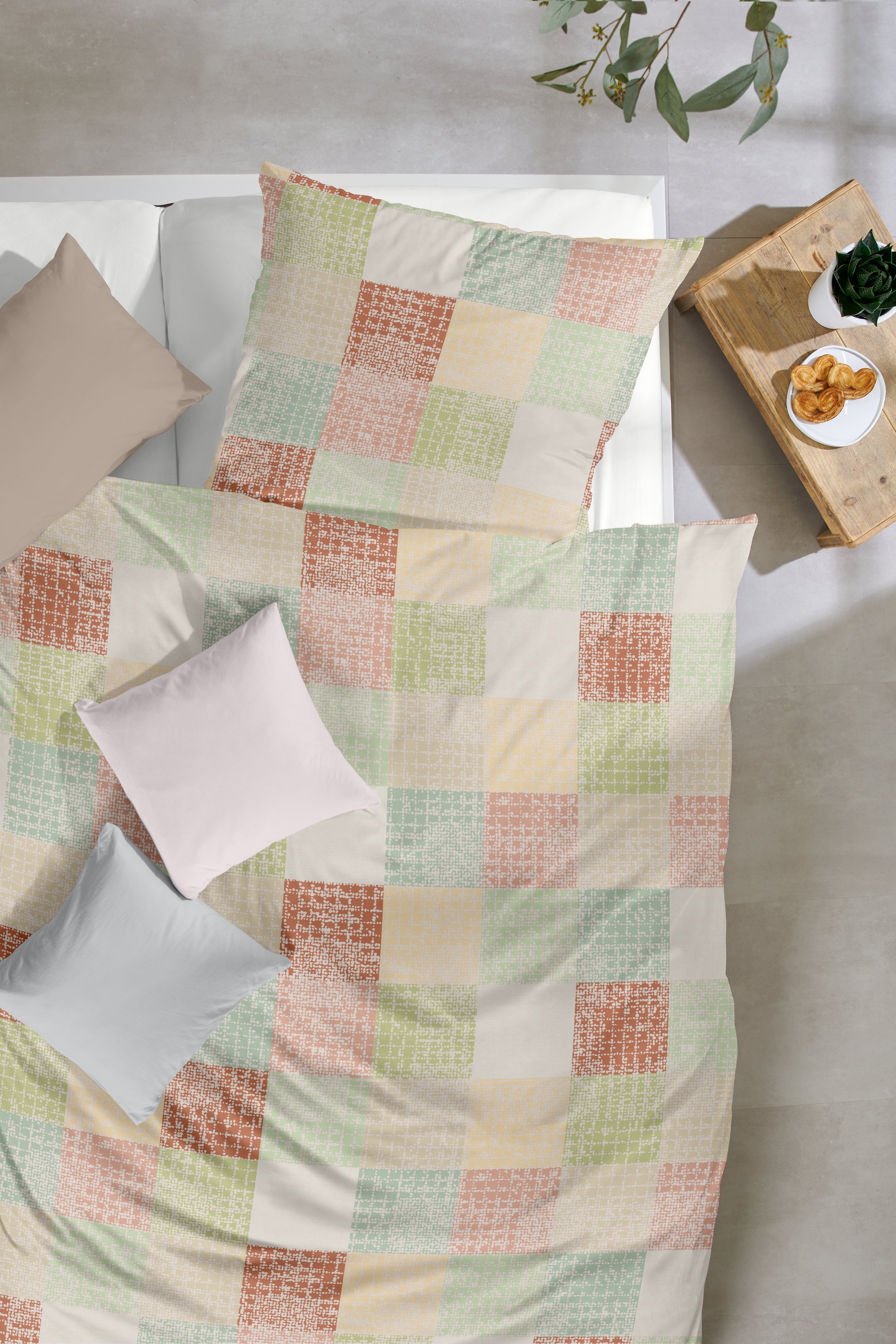 Primera Bettwäsche »Biber-Bettwäsche Pixelgrid« 2 Stk. mit klassischer Karo-Optik