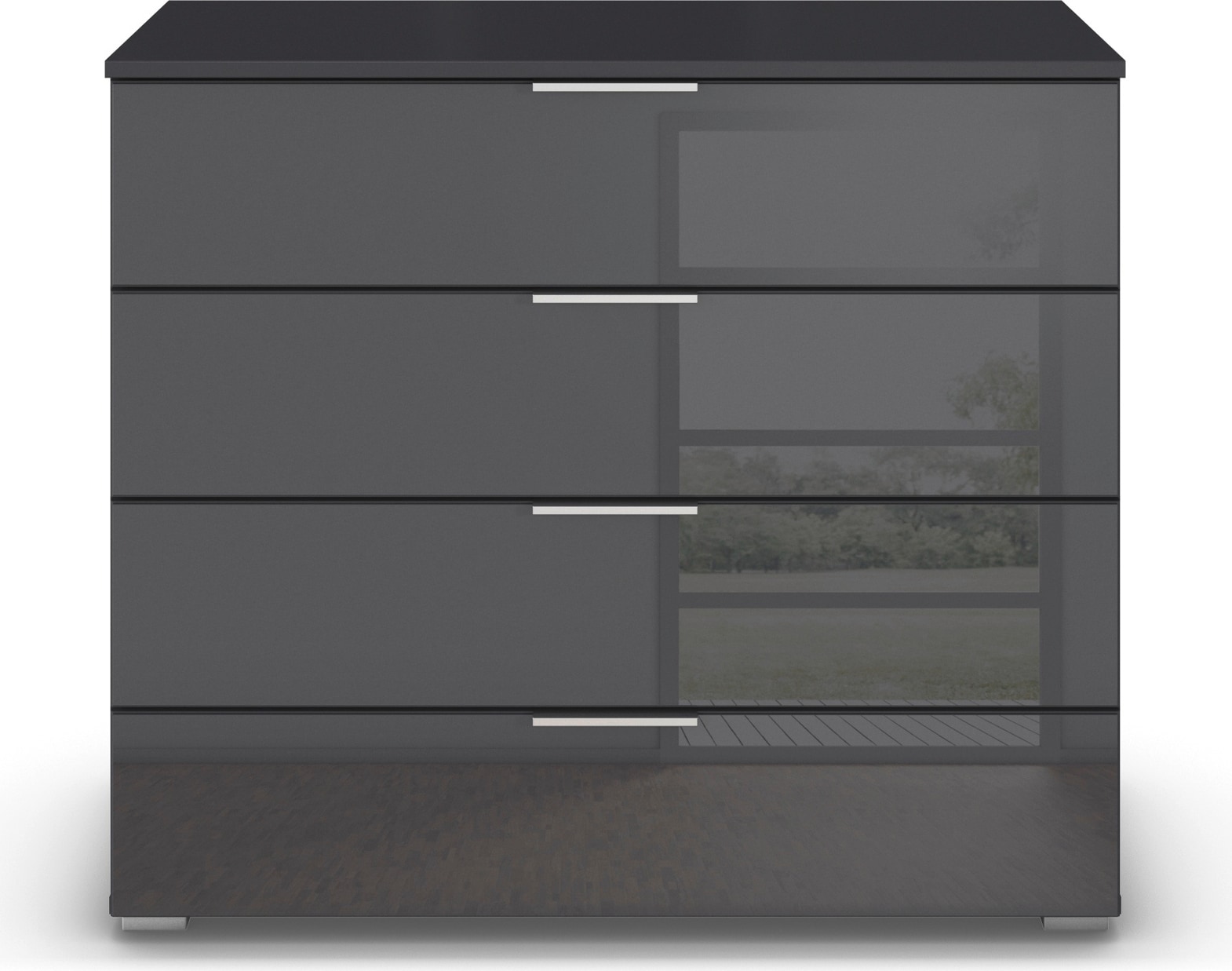 rauch Schubkastenkommode »Sideboard Schubladenkommode Schubladenkommode AGORDO mit Glasfront«, (in zwei Griff-Farben), Breite 93 cm mit 4 großen Schubladen für viel Stauraum MADE IN GERMANY