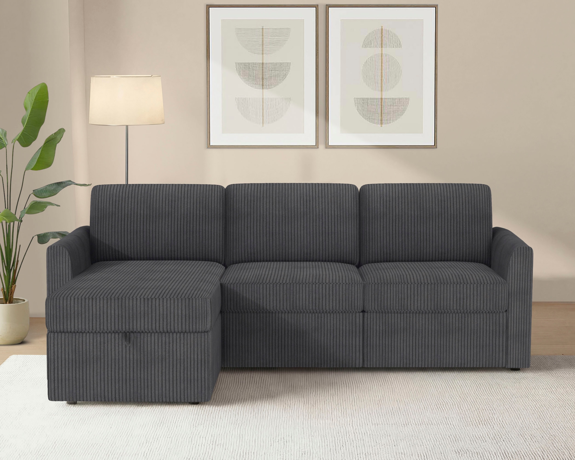 Dorel Home Ecksofa »NORDHUS, L-Form, 200 cm, Recamiere rechts/links montierbar« mit Stauraum, softer Cord-Bezug