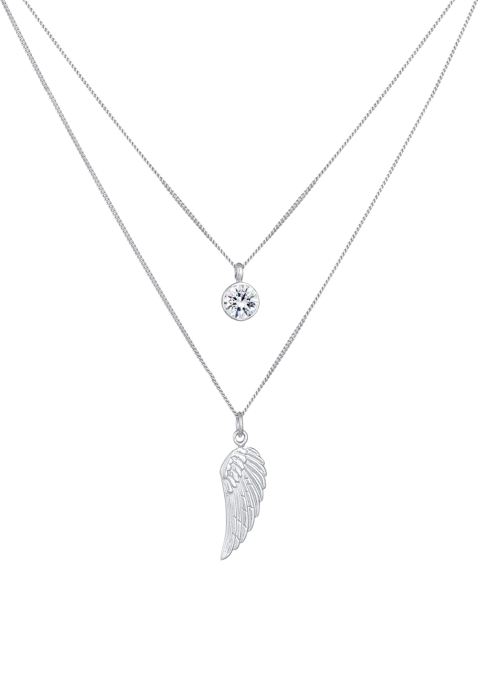 Elli Silberkette »Halskette Layer Flügel Symbol 925 Silber, mit Kristallen von Swarovski®«