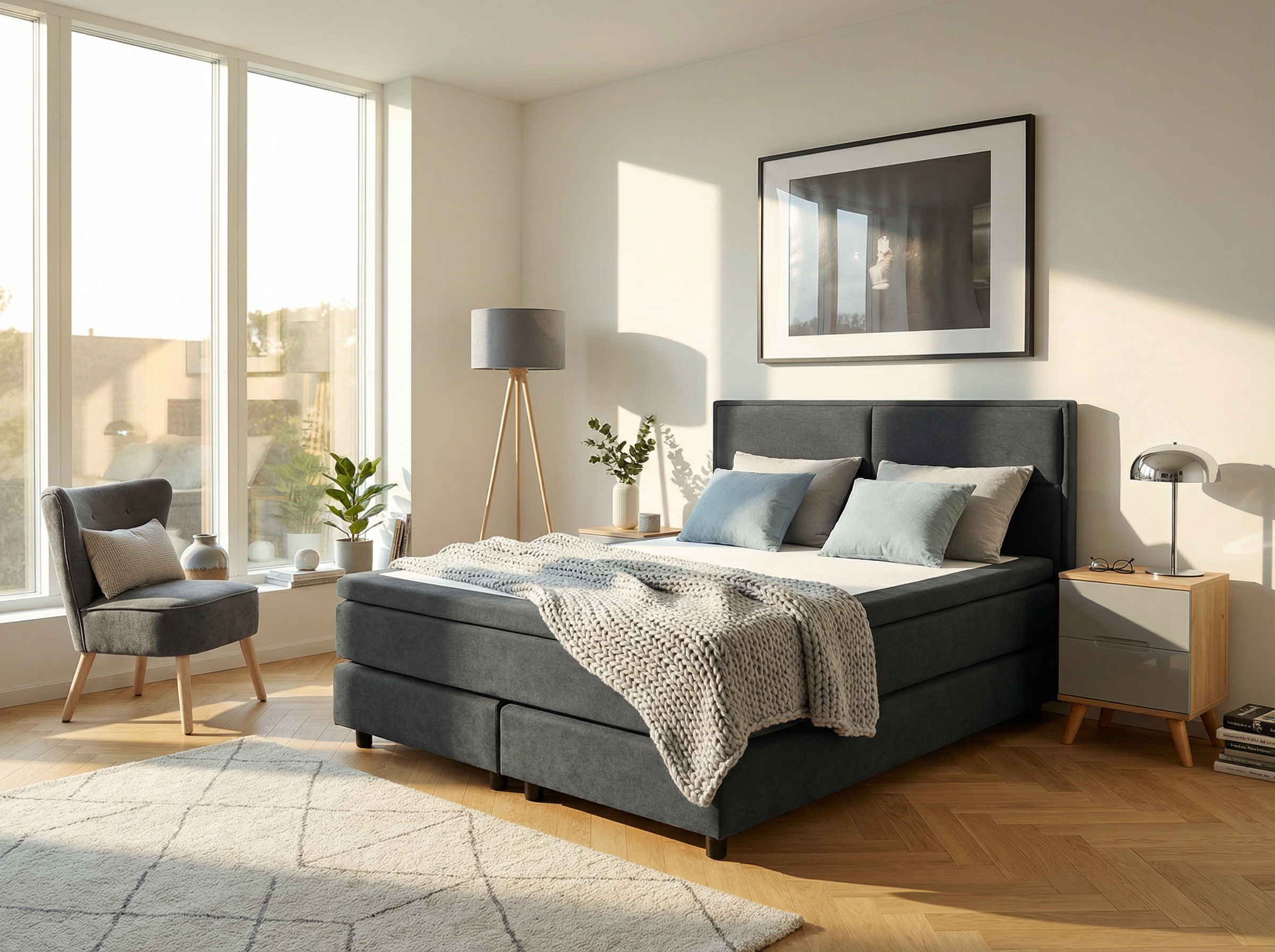 OTTO home Boxspringbett »VIVIANNE in den Breiten 140 & 180cm erhältlich, inkl. 7cm Luxus-Topper« erhältlich in den Farben anthrazit und beige