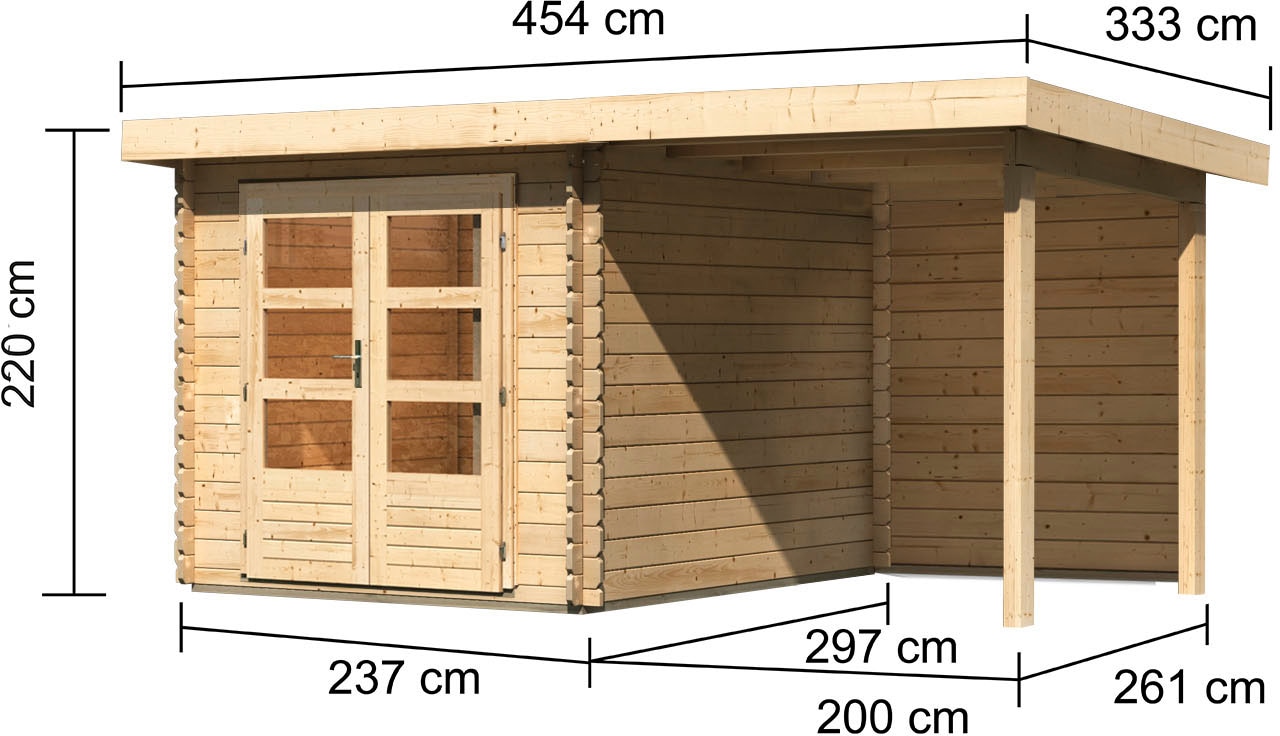 Karibu Gartenhaus »Schloßsee 4« mit Anbaudach und Rückwand