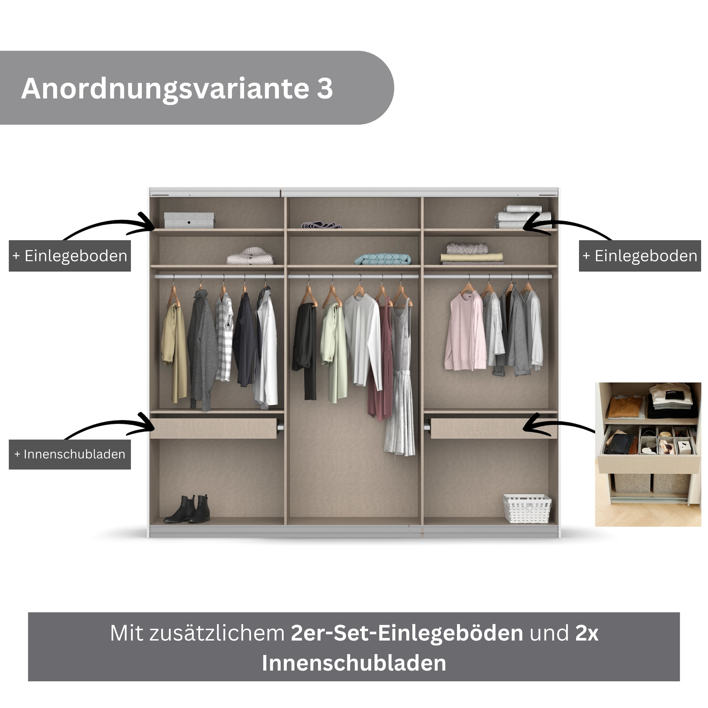 rauch Schwebetürenschrank »Koluna«, Glasfront, inkl. 2 Innenschubladen sowie extra Böden
