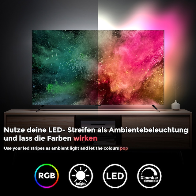 B.K.Licht LED Stripe, TV-Beleuchtungs-Set 4x 50 cm, inkl. 36 x RGB-LED,  inkl. USB Anschluß, Fernbedienung, für TV´s von 40 - 60 Zoll kaufen |  UNIVERSAL