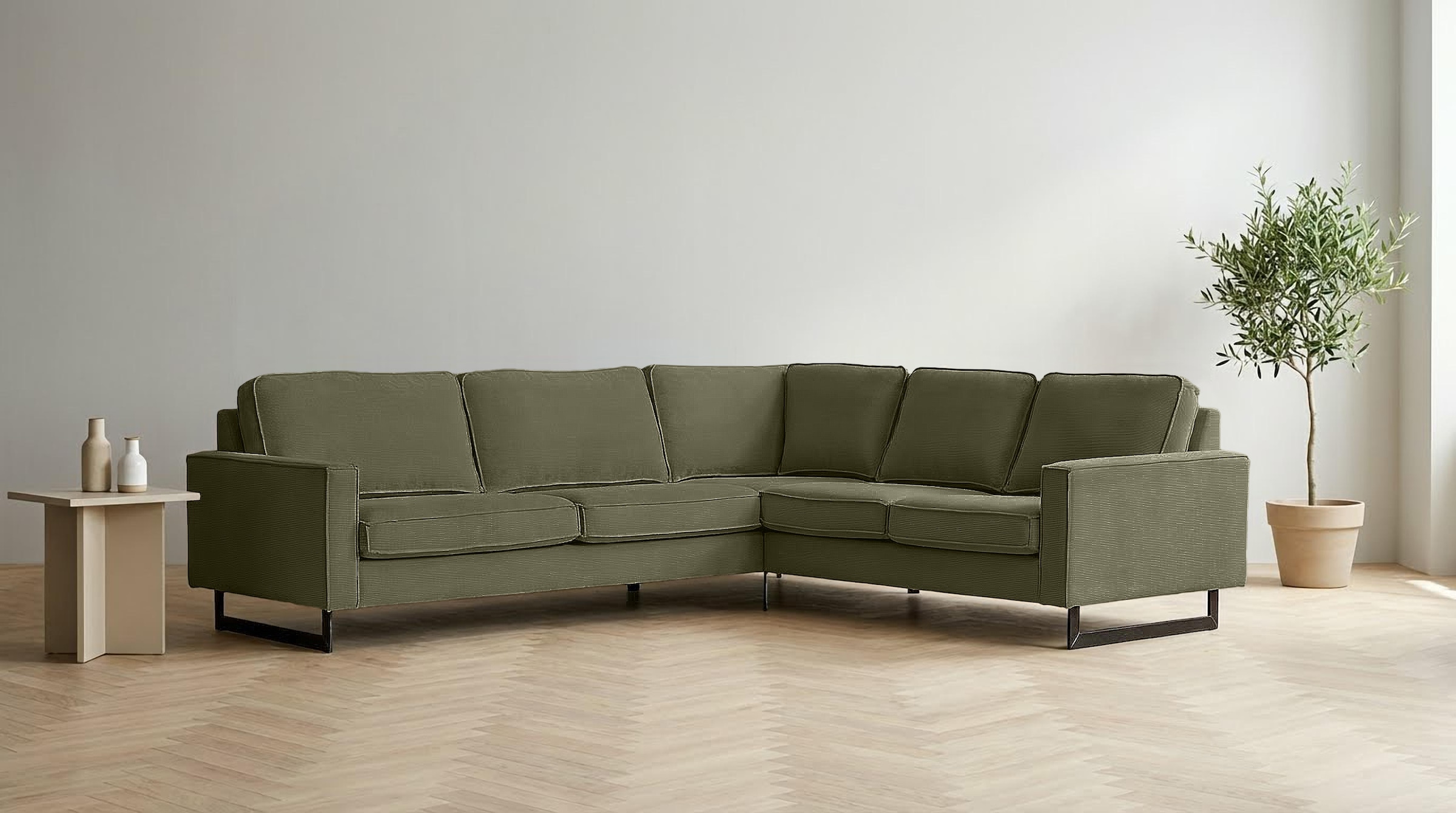 Home affaire Ecksofa »Pinto, XXL, 250/290 cm, langer Schenkel, Ottomane« Cord, Chenille, Lederoptik, mit Keder, Metallfüße, Wellenunterfederung