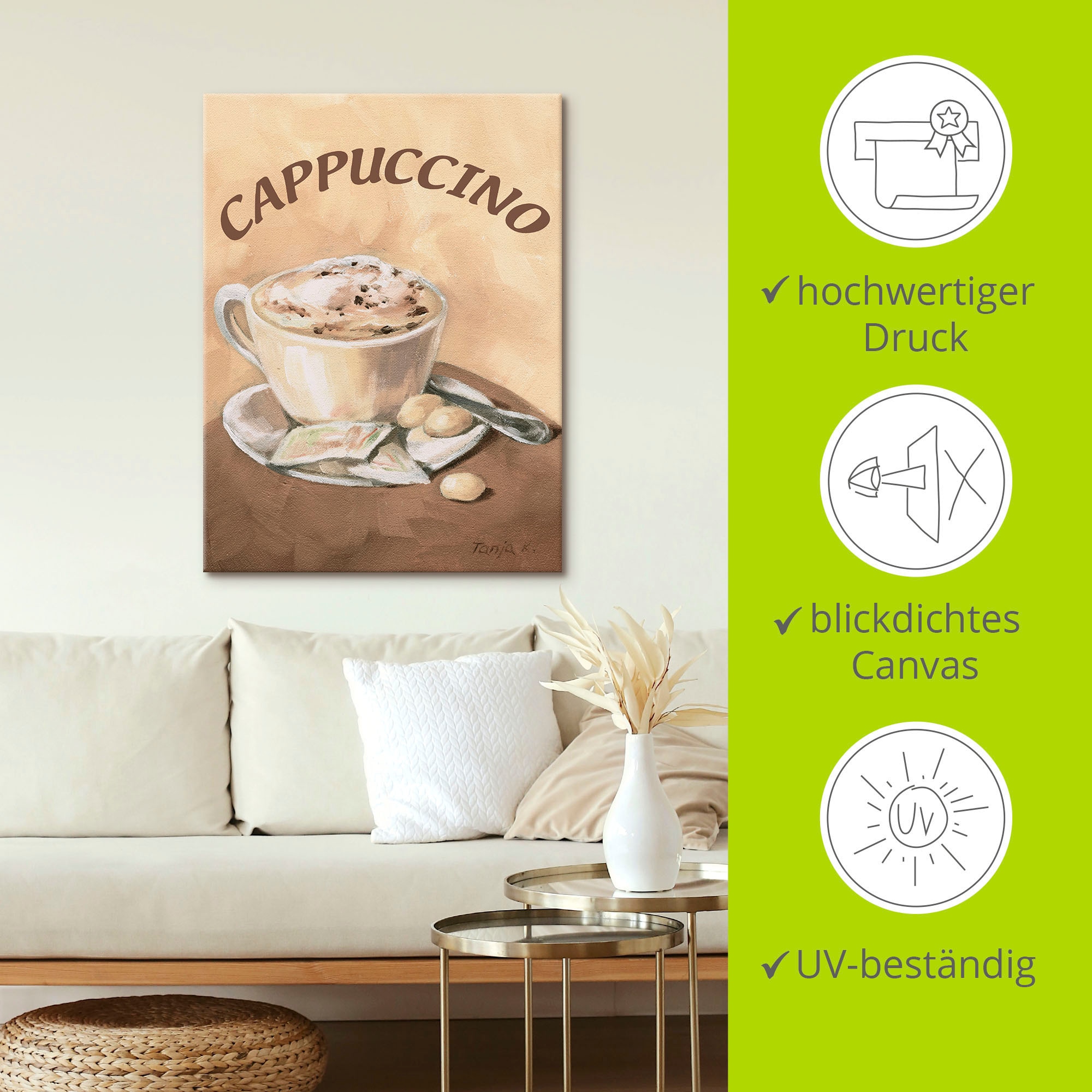 Artland Leinwandbild »Tasse Cappuccino« Getränke 1 Stk. tlg. auf Holzrahmen gespannt