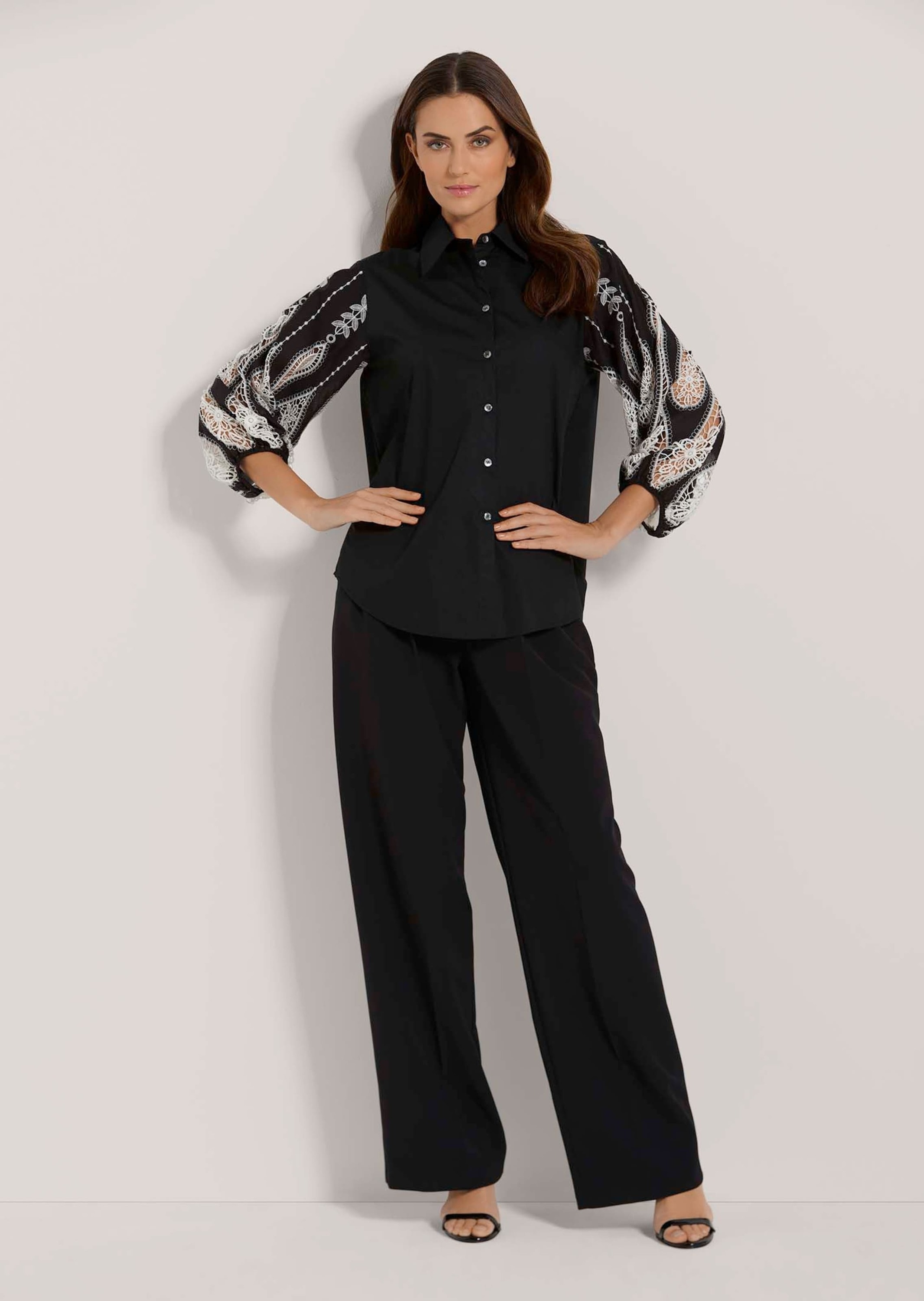 MADELEINE Hemdbluse »Bluse Lange Hemdbluse mit Lochstickerei«