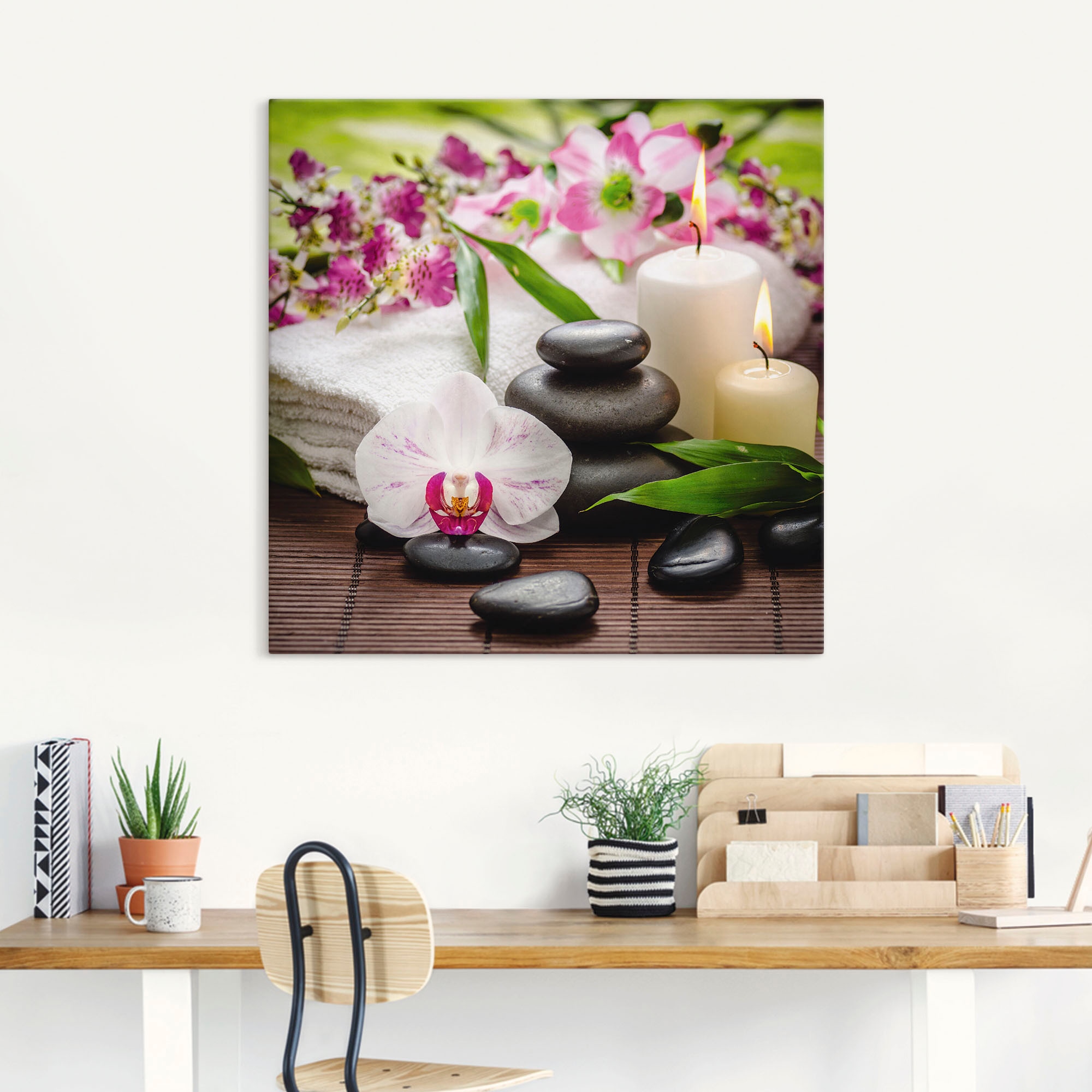 Artland Wandbild »Spa Orchideen Bambus Kerze«, Zen Bilder, (1 St.), als Alubild, Outdoorbild, Leinwandbild, Poster, Wandaufkleber