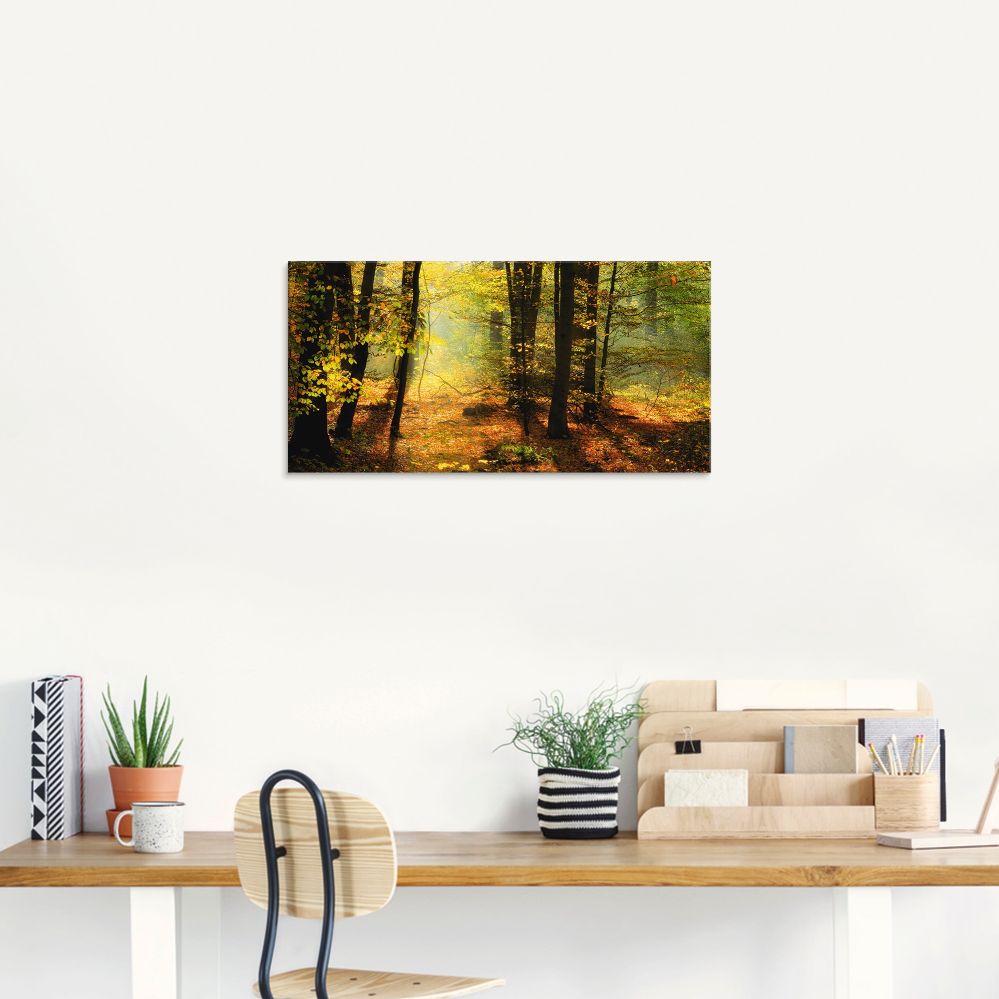 Artland Glasbild »Herbstlicht im Wald«, Wald, (1 St.), in verschiedenen Größen