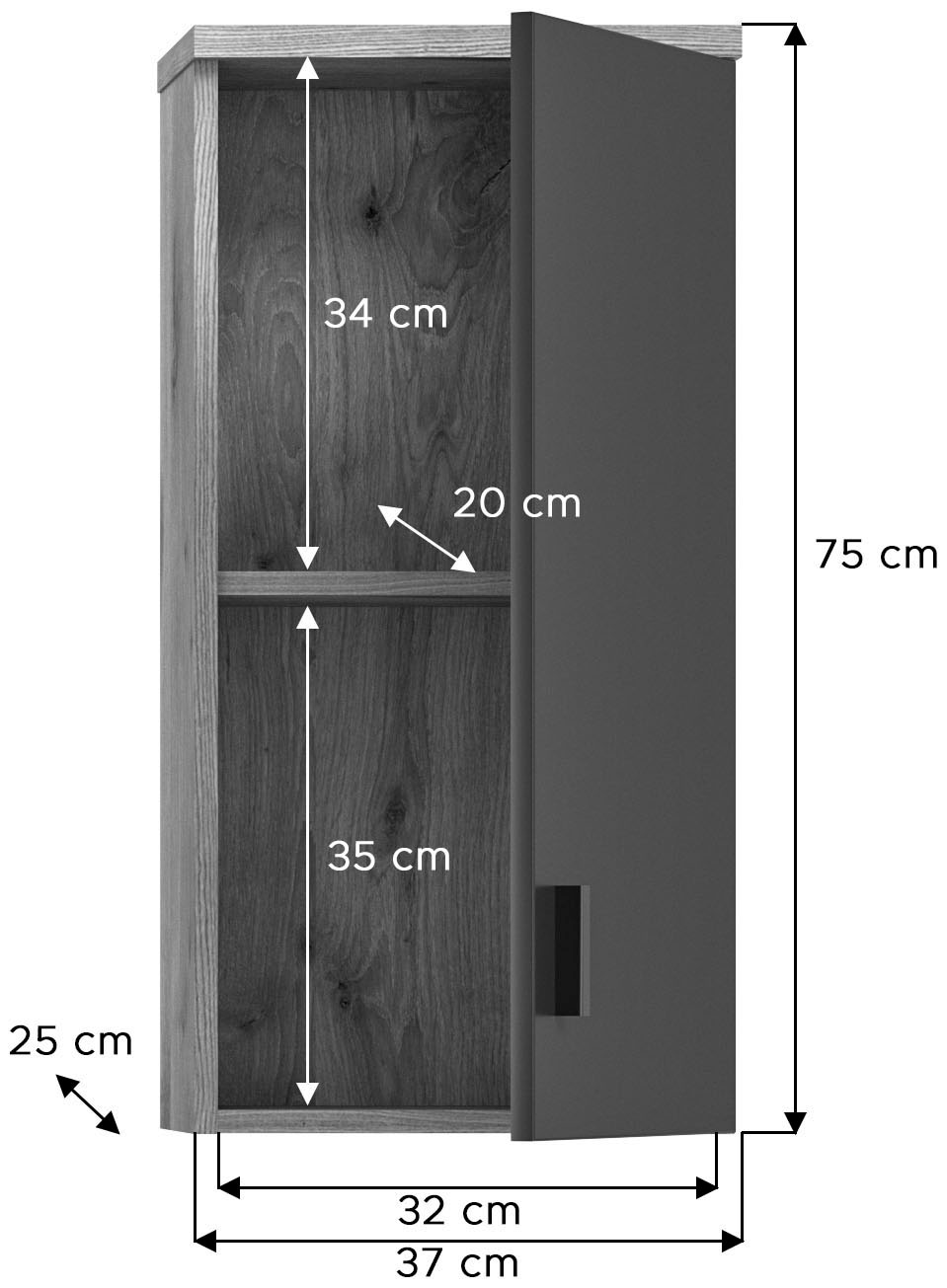 welltime Hängeschrank »Dolo, Breite 37 cm, 1 Tür (Türanschlag wechselbar), 1 Einlegeböden« 1 Stk. tlg. Badmöbel, Badschrank, Schrank, Wandschrank, Bad, Badezimmer