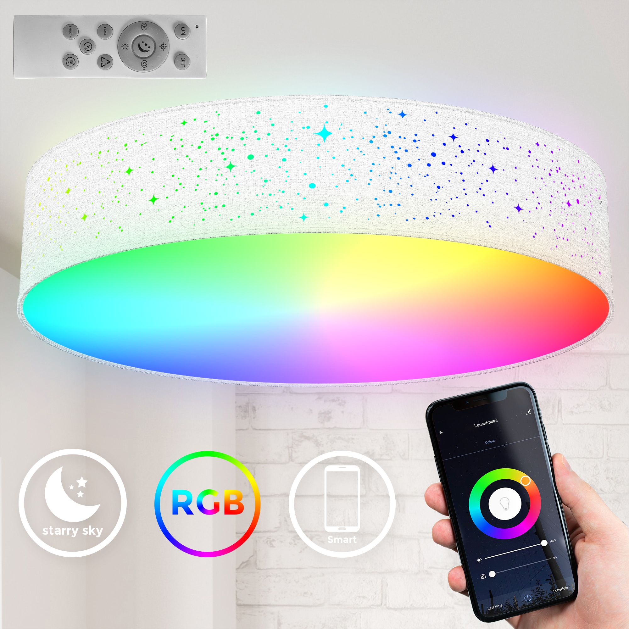 B.K.Licht LED Deckenleuchte »WiFi RGB-CCT Deckenlampe, APP-Steuerung, iOS+Andorid«, 1 flammig-flammig, inkl. Fernbedienung, Farbwechsel und Lichteffekte, Ø49cm
