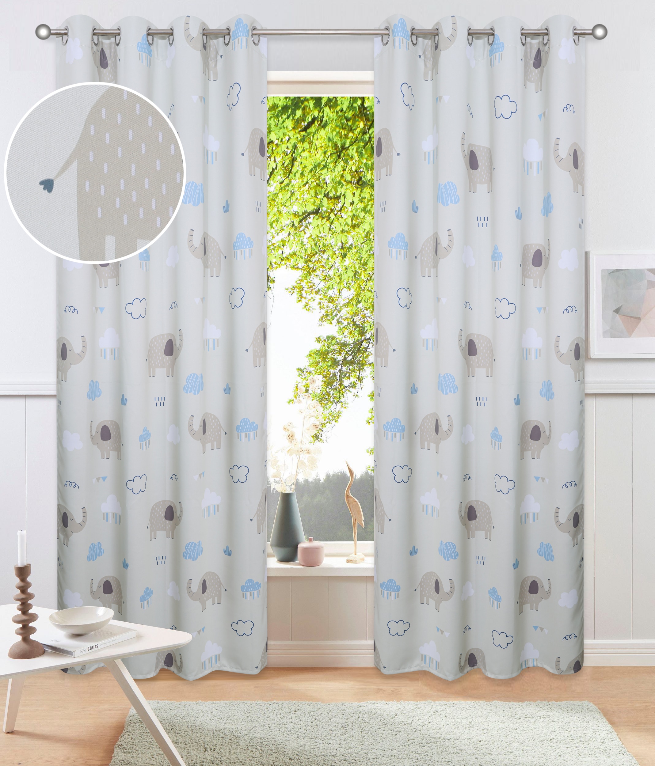 OTTO home Gardine »Maurrice« Ösen 1 Stk. tlg. Blickdicht, Ösen- Aufhängung, Pflegeleicht, Elefanten Design