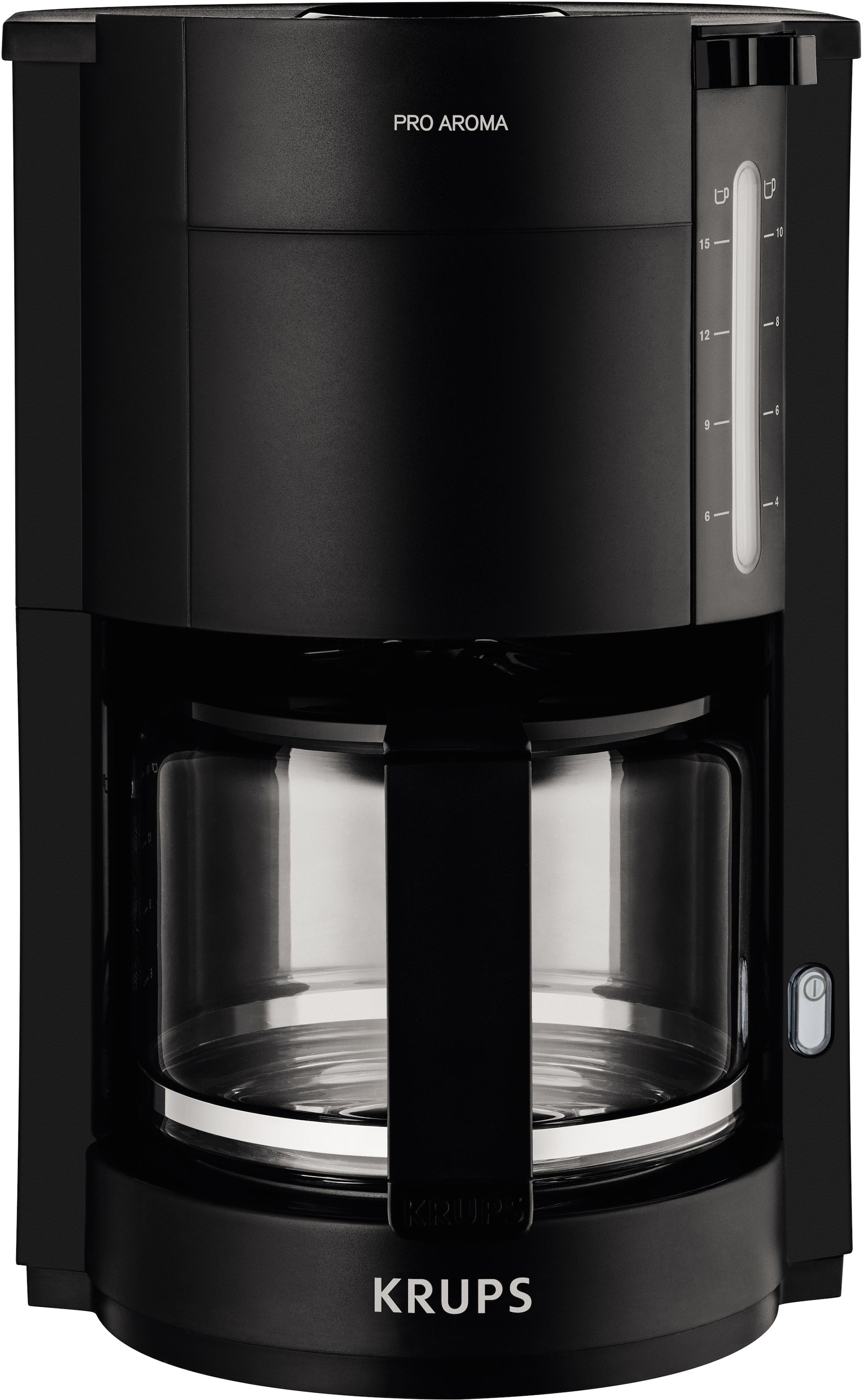 1050W, Schwarz »F30908 mit Filterkaffeemaschine Garantie Krups 10-15 Tassen, mit 3 Jahren 1,25L Aroma«, Glaskanne, Pro Füllmenge, XXL